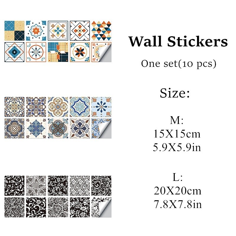 10PCS Floral Wall Sticker Self Adhesive Tiles Waterproof Ethnic Vintage Style