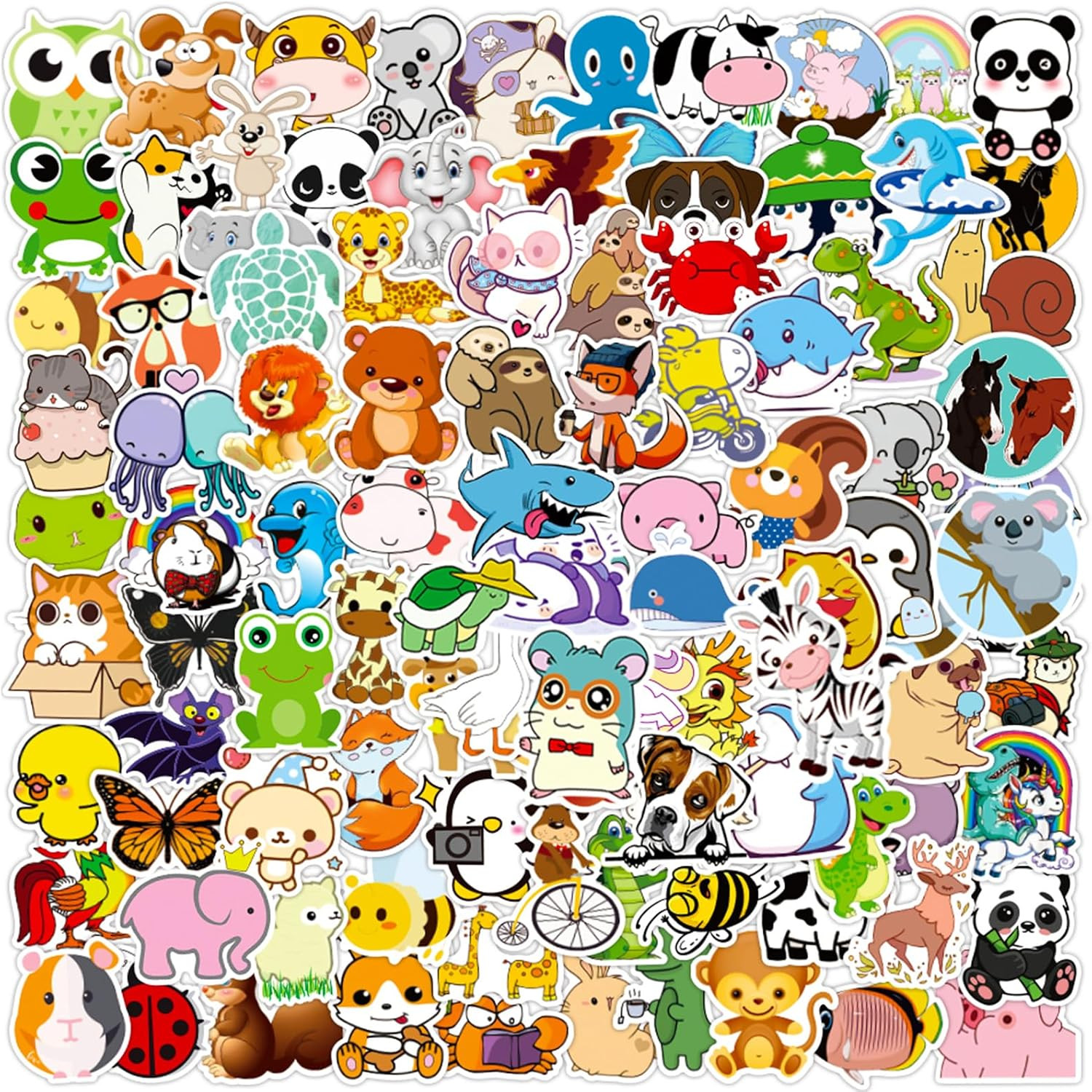 Cute Animal Stickers for Kids, 100 Pcs Zoo Animal Stickers for Water Bottle, Vin