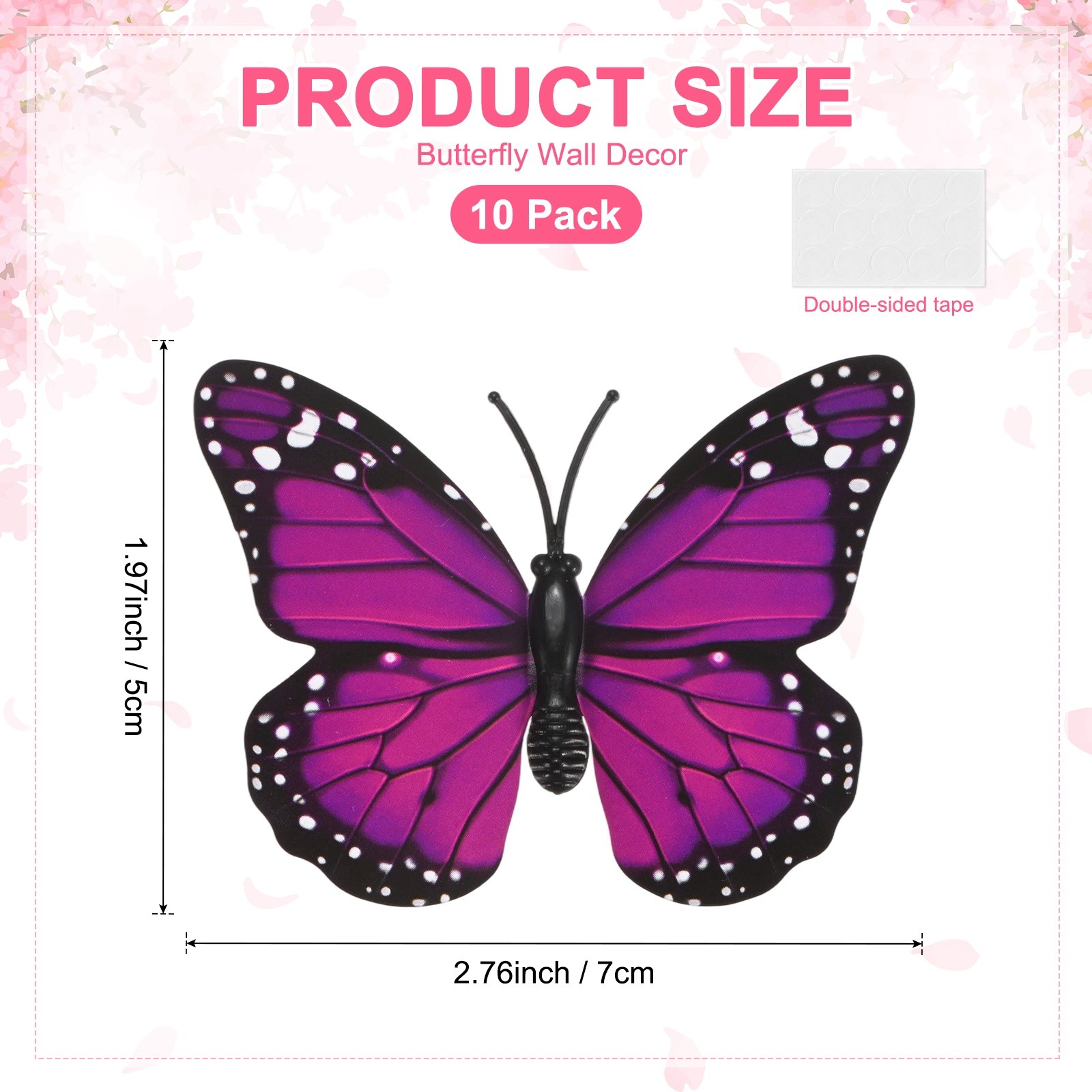 10pcs butterfly stickers 3D 7x5cm purple for walls