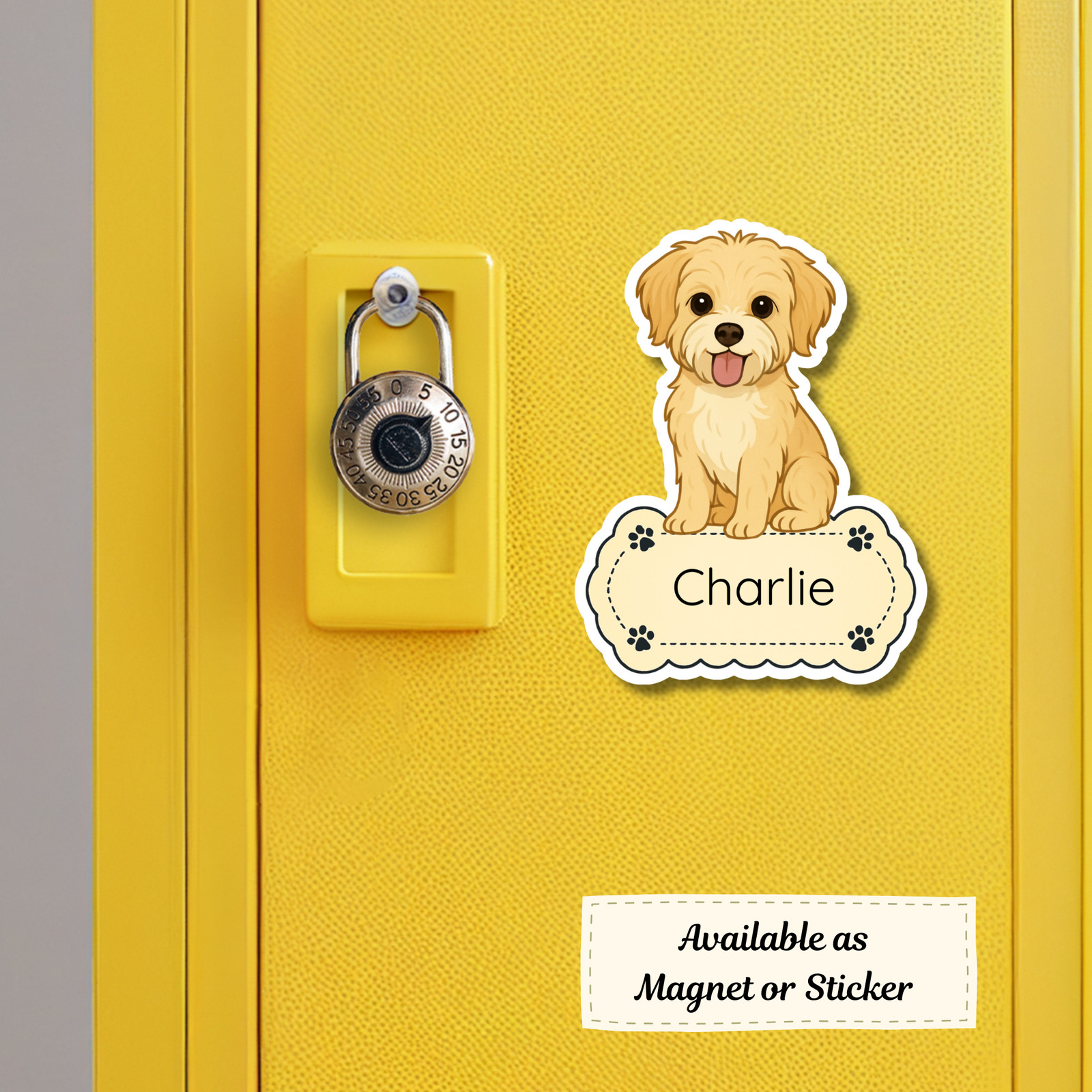 Personalized Morkie Dog Sticker Magnet Bookmark – Gold and White