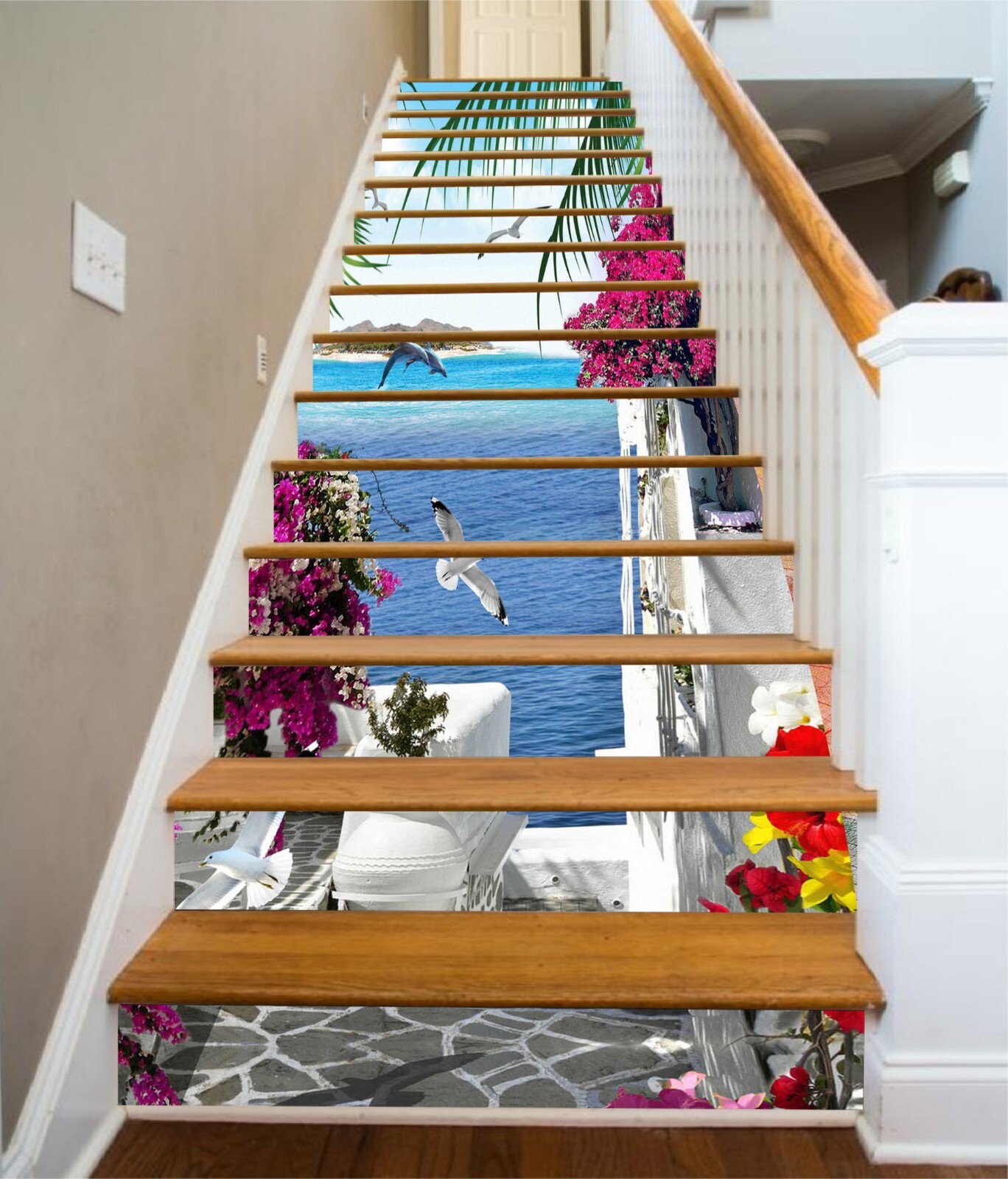 3D Balcony Sea 461 Stair Risers Decoration Photo Mural Vinyl Decal Wallpaper