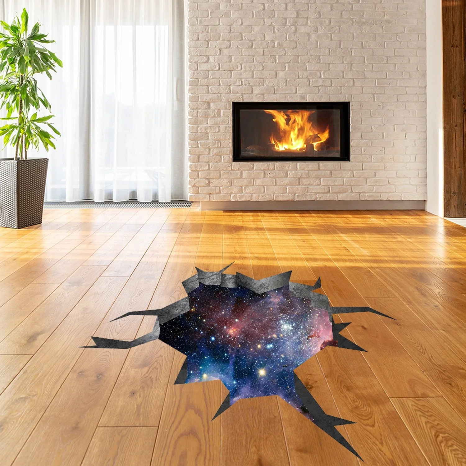 3d Effect Deep Space Wall Sticker – Outer Galaxy Floor Art Decor Mural Porthole