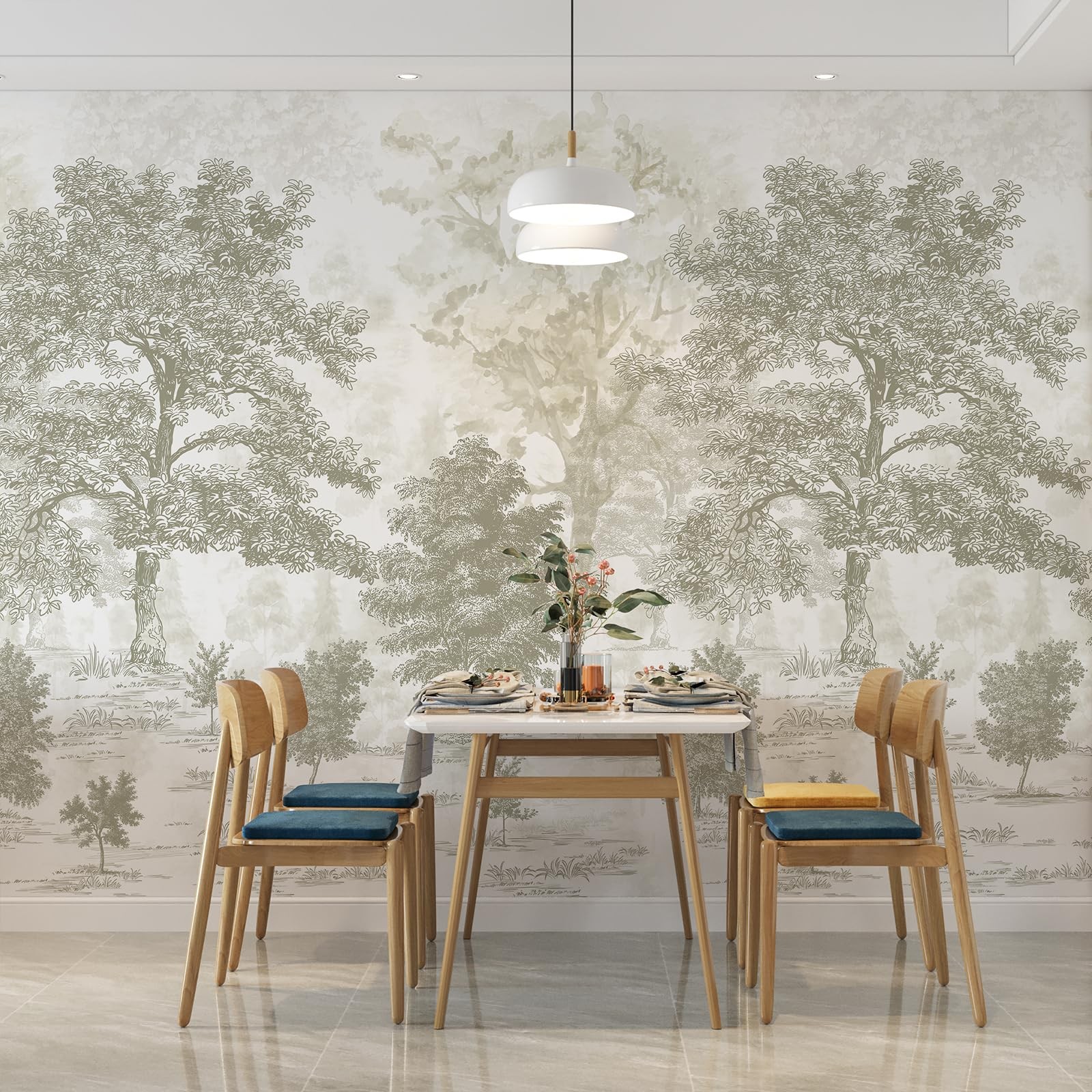 Zeeko Vintage Forest Wall Mural Peel and Stick 148" W 148"x 98", Brown Green