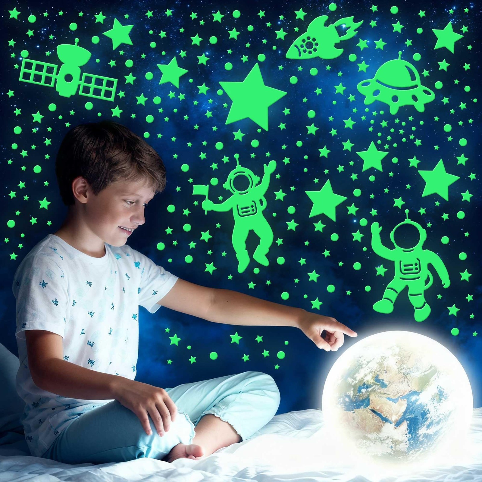 556PCS Glow Dark Stars Ceiling 3D Space Galaxy Stickers Astronaut Rocket Planet