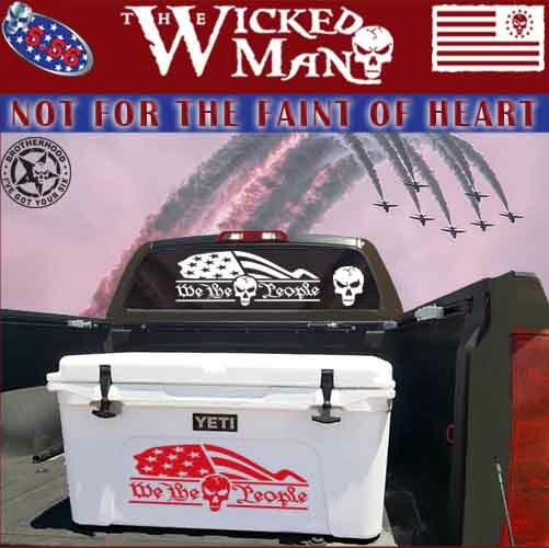The Wicked Man – We The People Text Half Flag Skull Decal Sticker