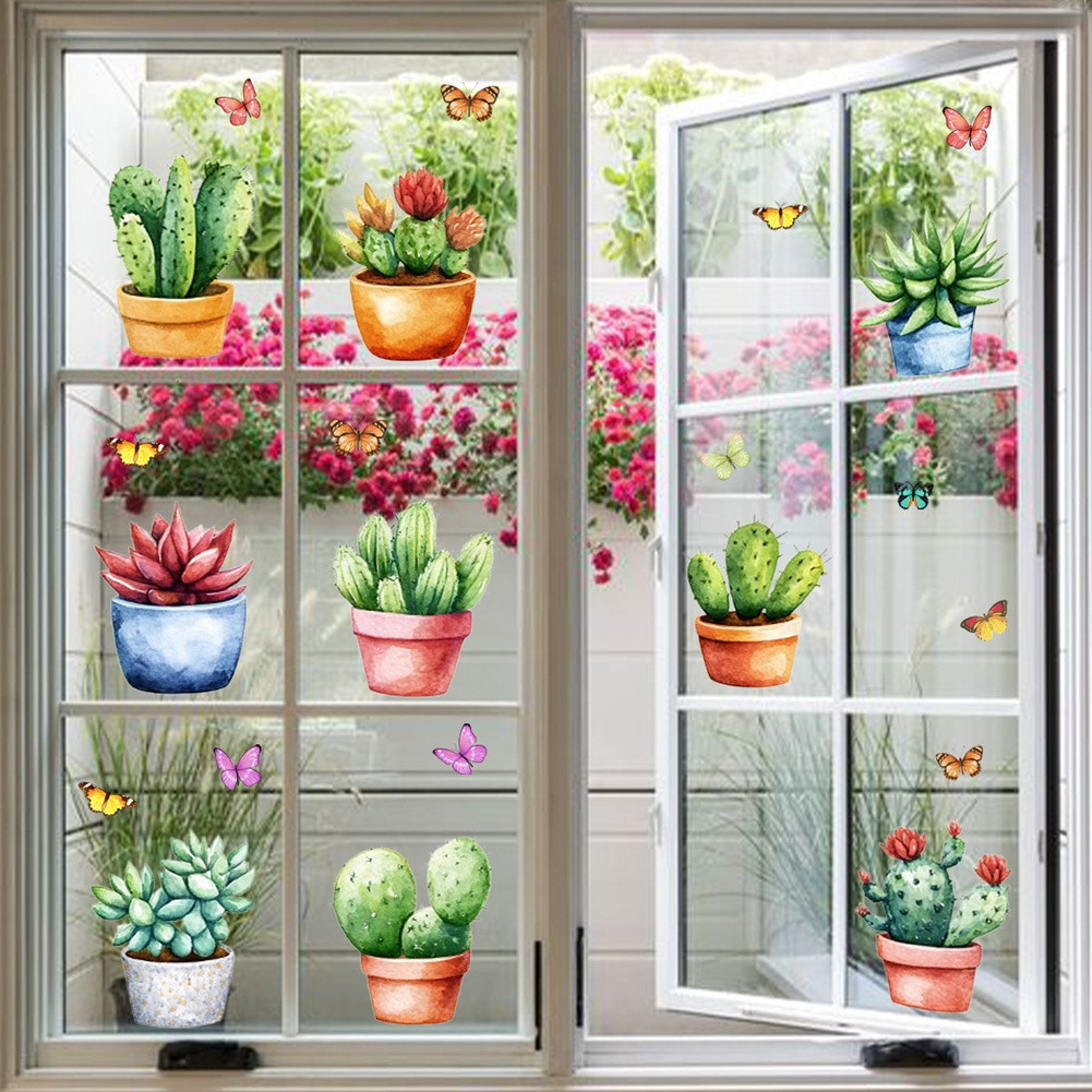 Home Decor Window Sticker PVC Material 11.81 x 35.43 in Succulent Theme
