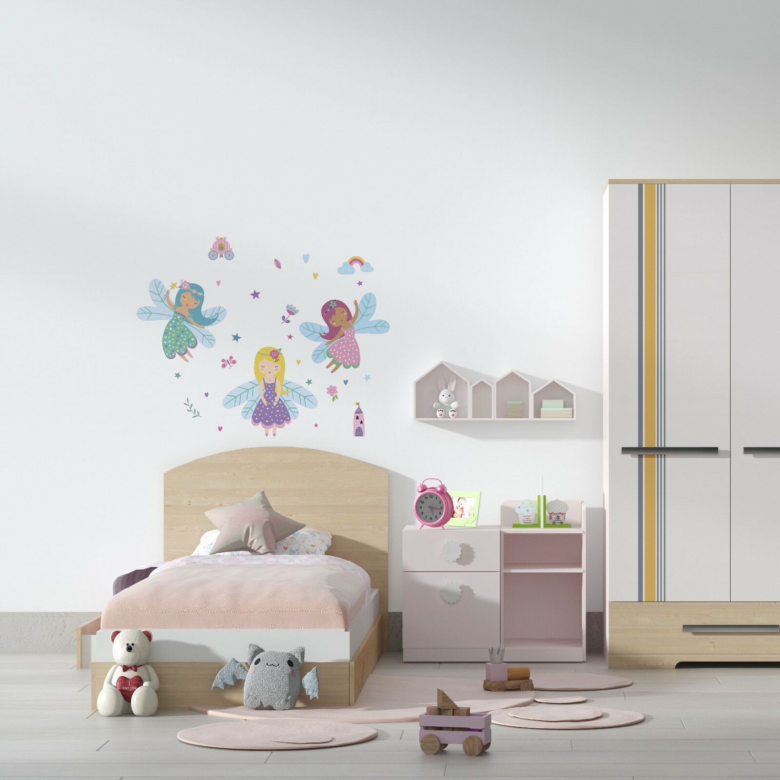 Kids Girls Bedroom Nursery Removable Fairies Decor Multicolored Vinyl Wall Decal