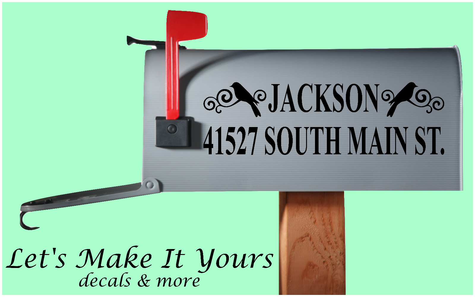 BIRD THEME – MAILBOX DECAL STICKER – STREET ADDRESS W/ NAME – COLOR CHOICES