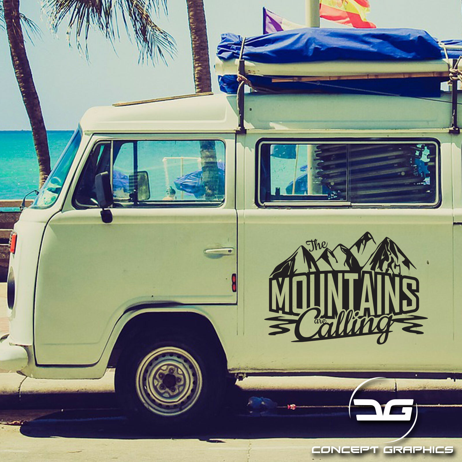 Mountains Are Calling Funny Camper Van Caravan Adventure Car Vinyl Decal Sticker