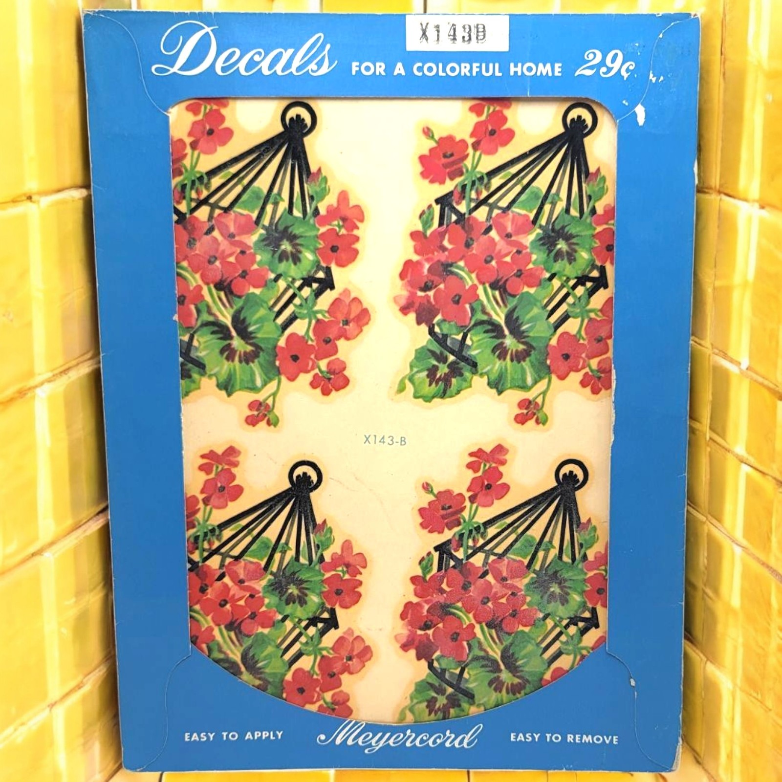 Vintage Meyercord Water Decal Floral Birdcage Geranium Tile Sticker Set