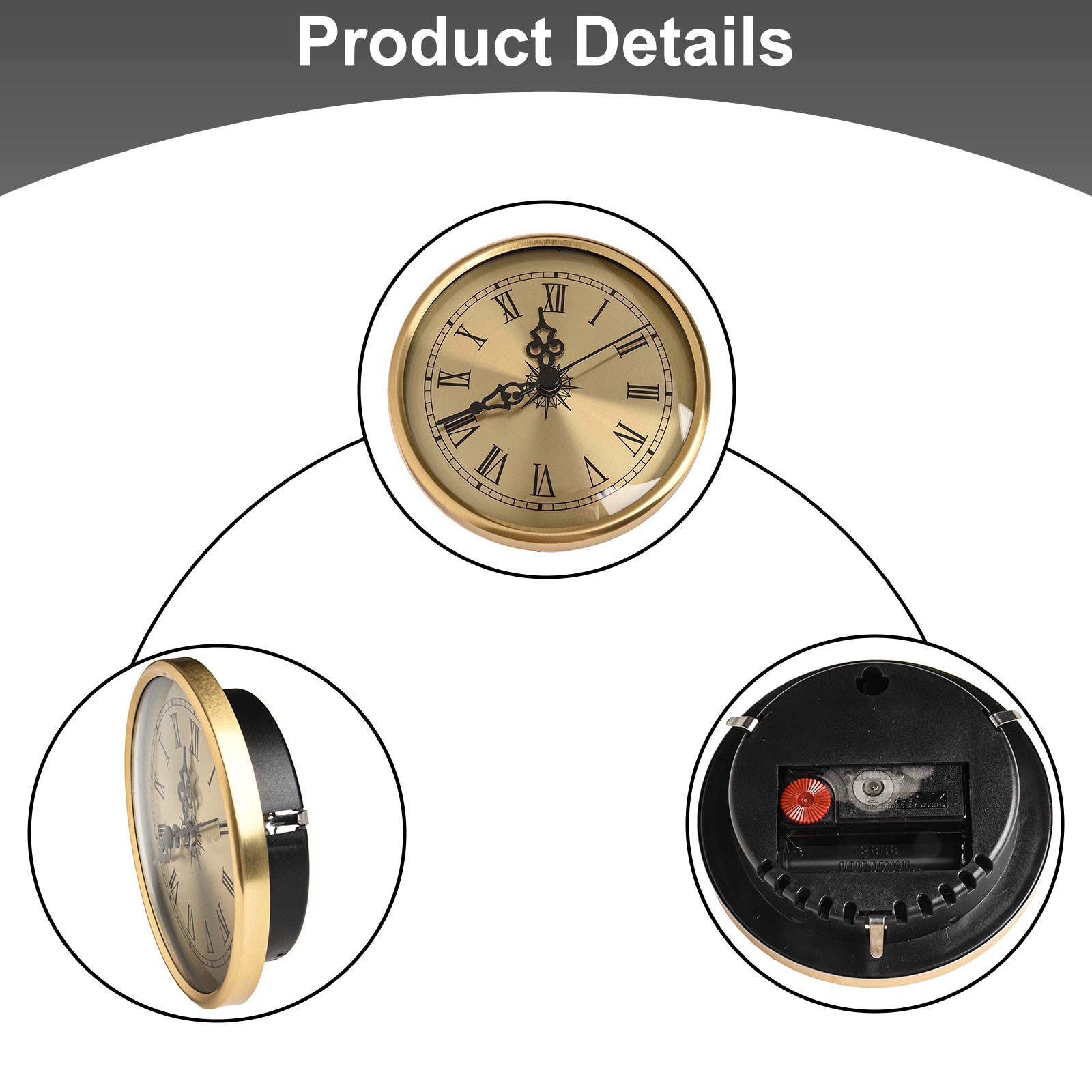 Roman Numeral Replacement Part Gold 108MM Quartz Clock Insert Movement