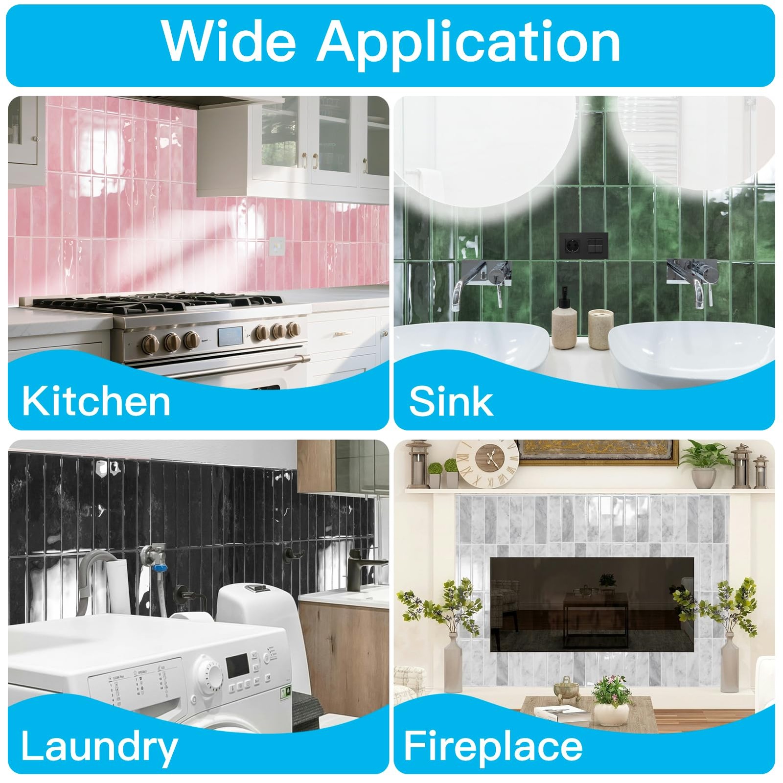 Art3d 11.4 x 9 Inch Heavy-Duty Peel and Stick Backsplash x 9 Inch, Green