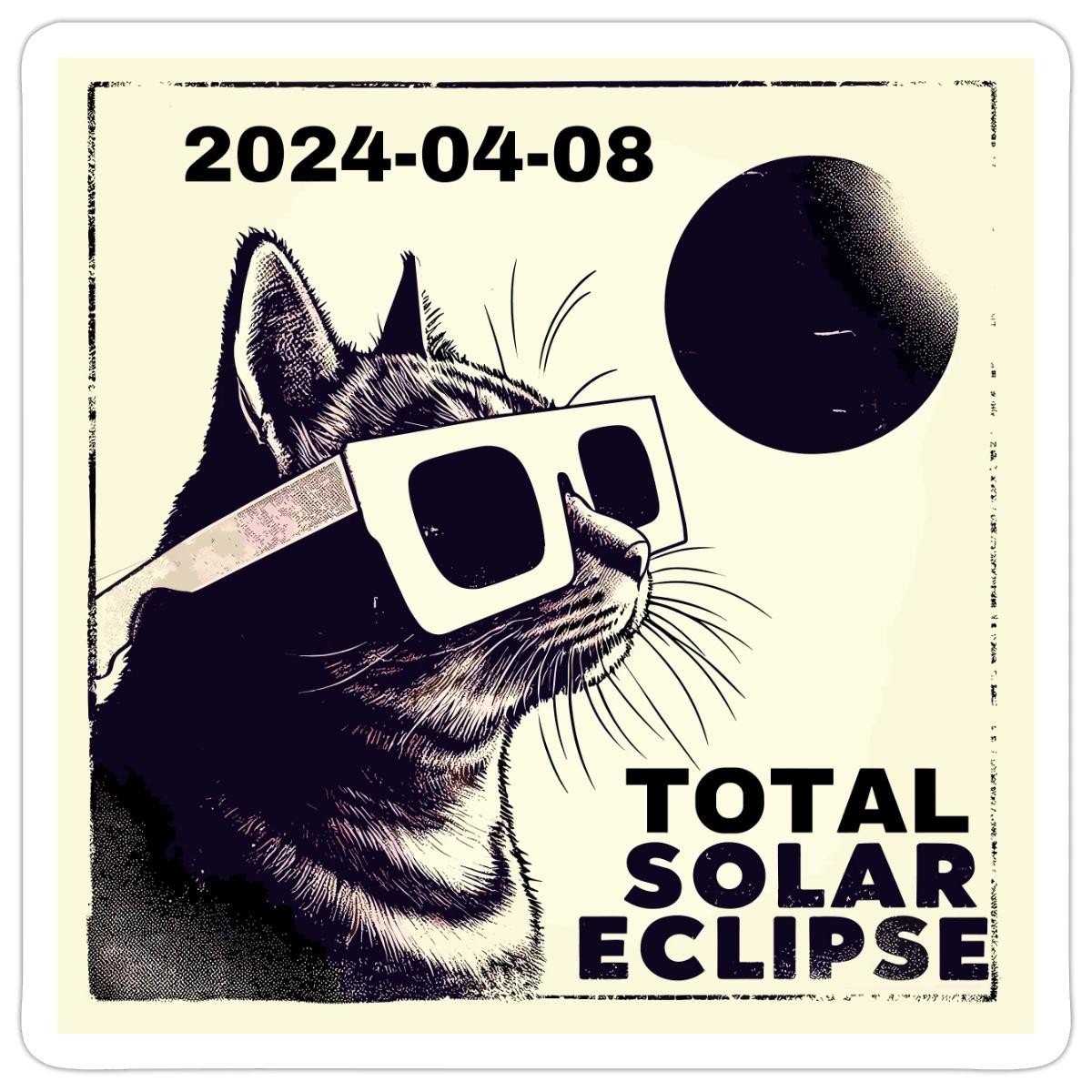 Cat Solar Eclipse 2024 Sticker, max. 4 x 4"