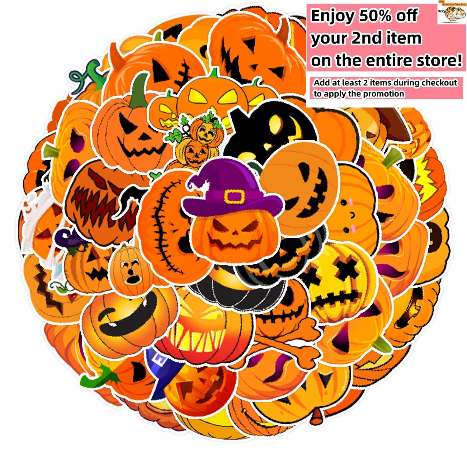 50 Pcs Stickers Halloween Pumpkin Laptop Luggage Skateboard Car Graffiti Vinyl