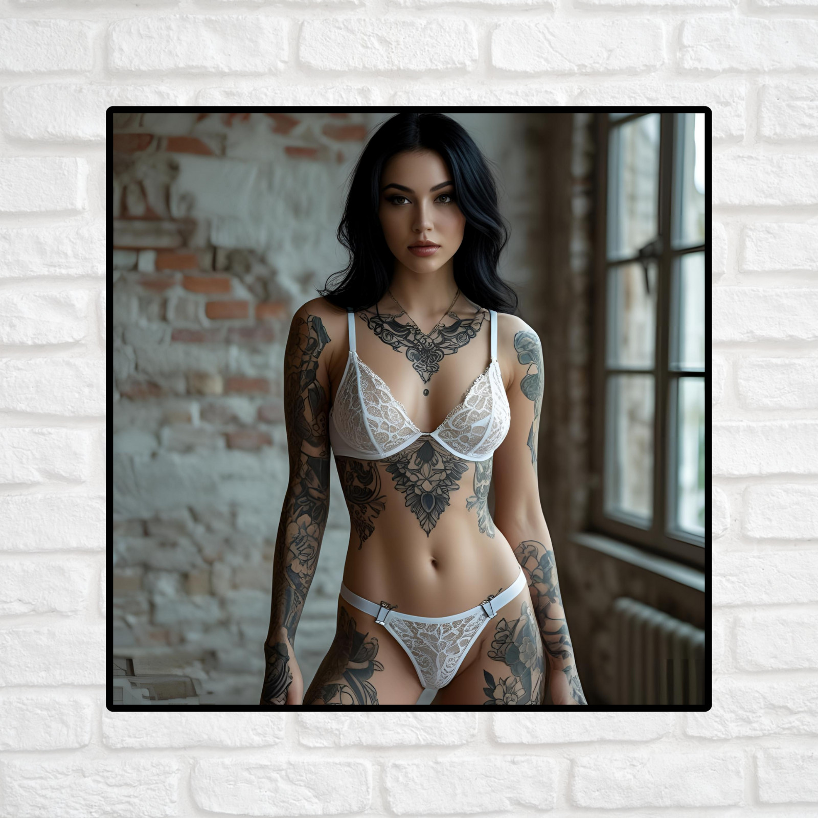 Pinup girl sticker vinyl decal black hair gothic sexy seductive cleavage novelty