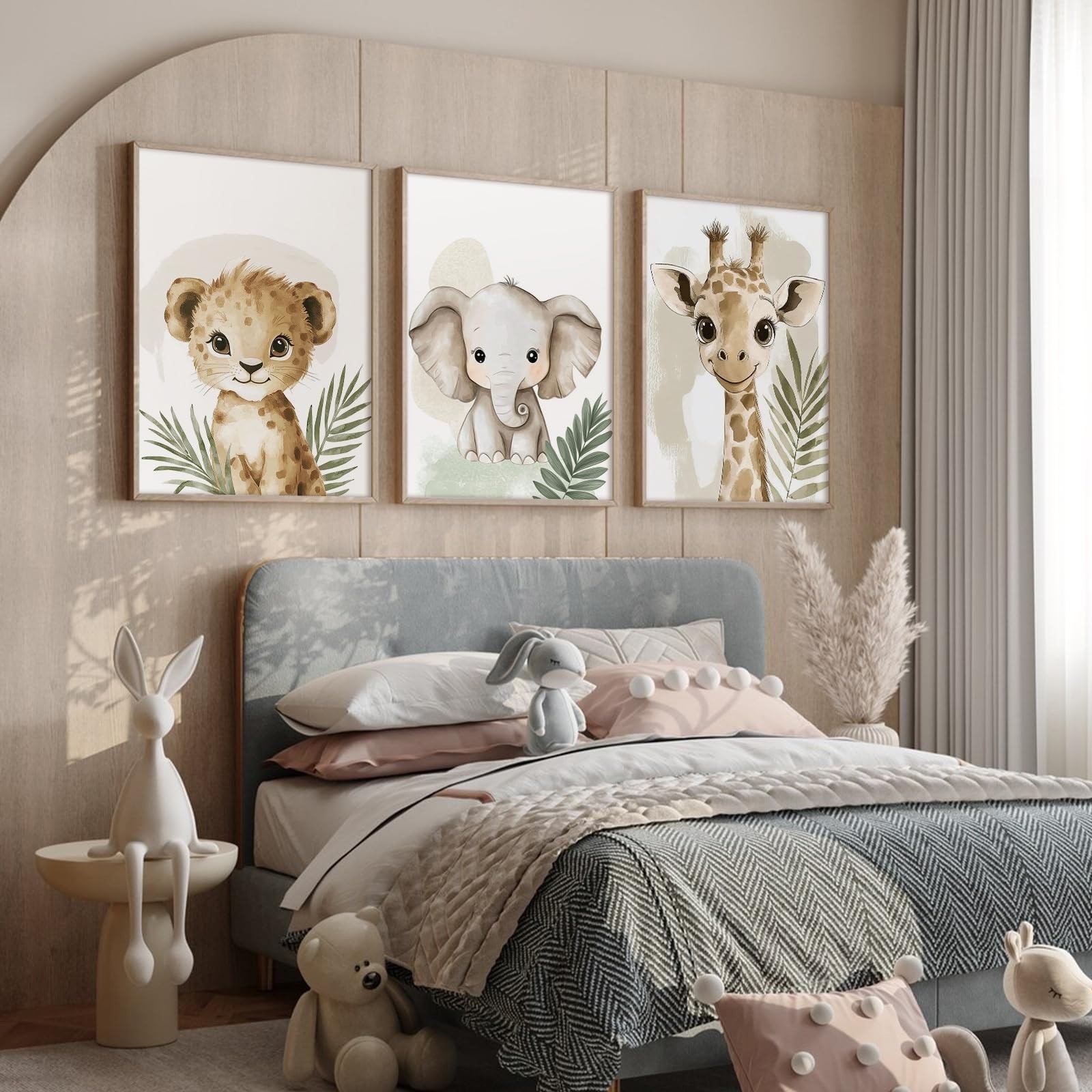 Lhoiplme Nursery Animal Wall Art Decor Baby Boy Kids Room Pictures Safari Jun…