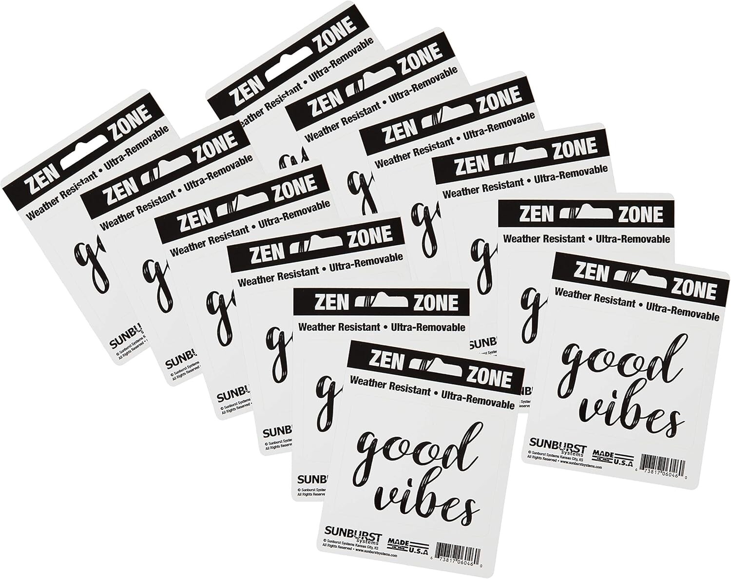 Sunburst Zen Zone Decal Good Vibes 2.75 in x 3.5 in, 12-Pack
