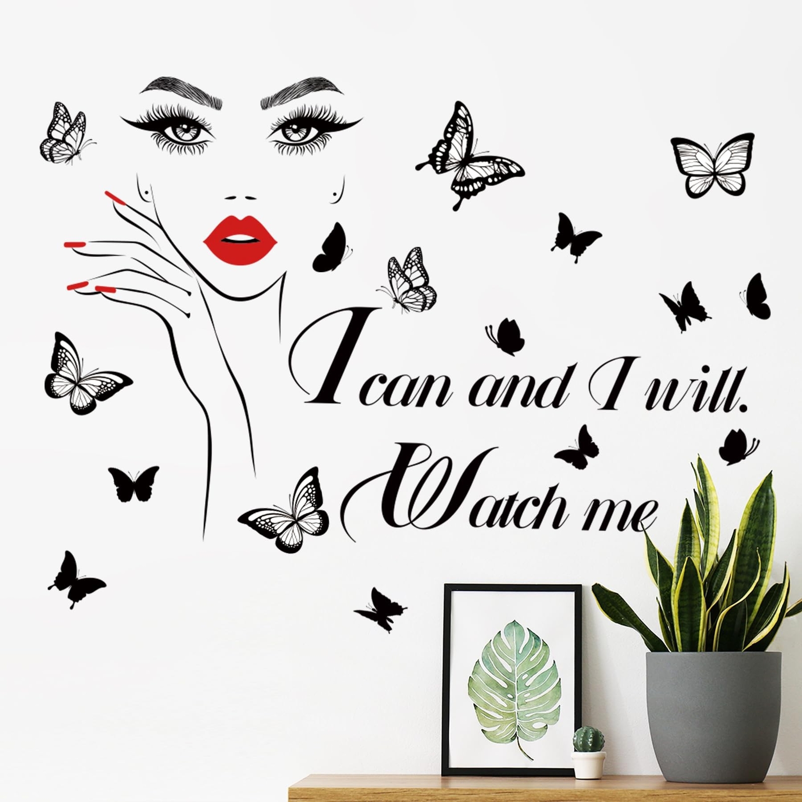 3D Inspirational Quotes Wall Decals Removable DIY Red Lips Girl and Motivatio…