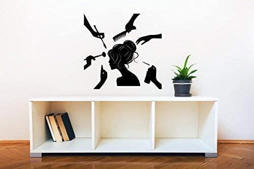 Beauty Salon Makeup Silhouette Removable Wall Decals Murals Stickers for Bedr…