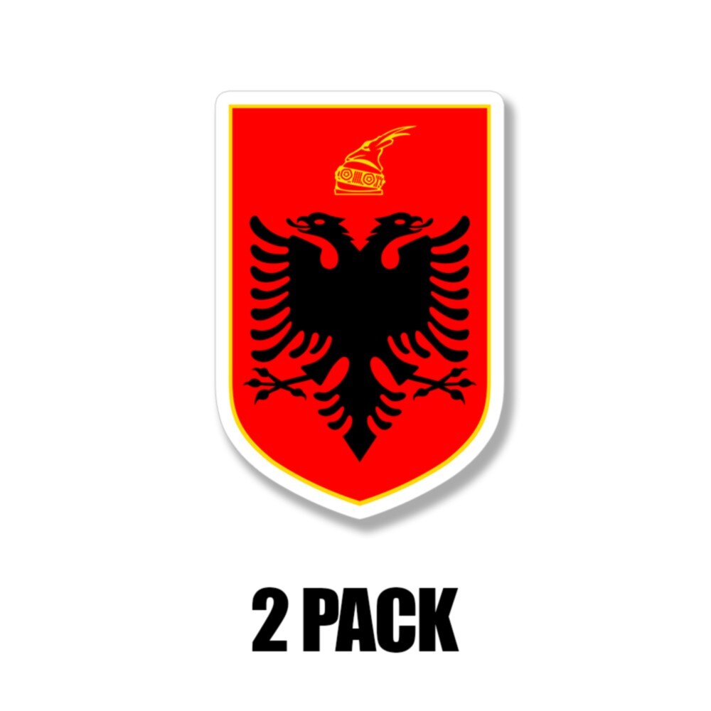 Albanian Coat of Arms Cell Phone Sticker Mobile Albania flag 2 PACK 4 Inch Tall