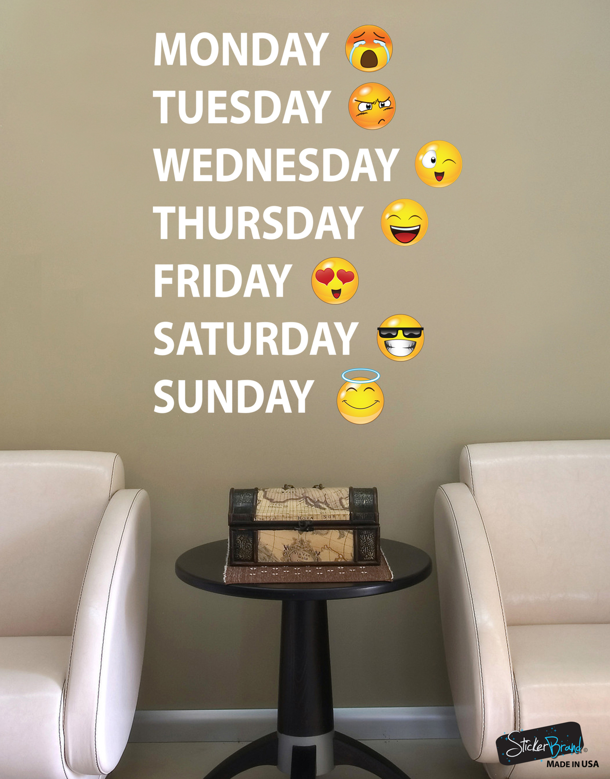 Days of the Week Emoticon Calendar Wall Decal Sticker #6071 Monday thru Sunday