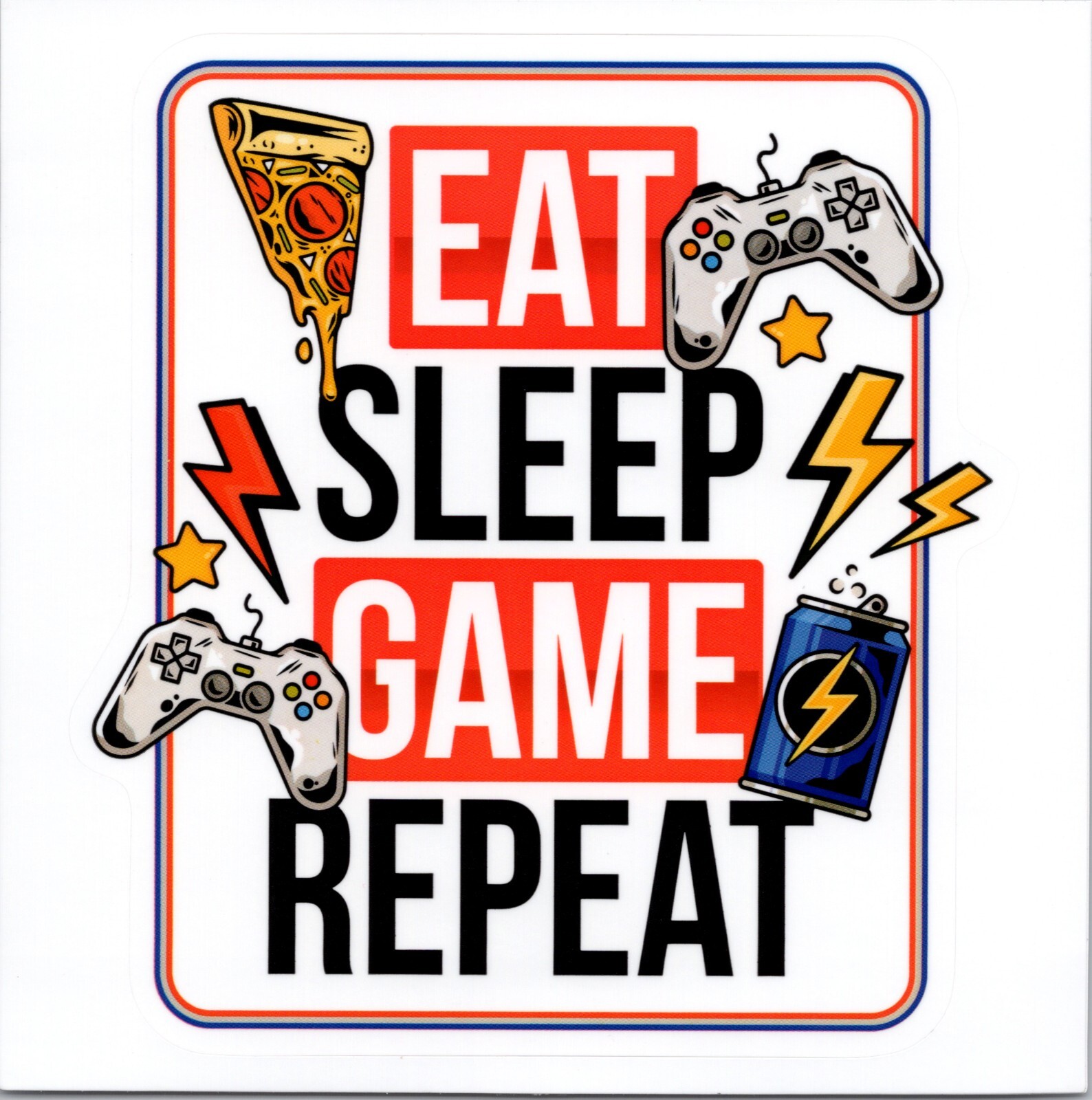 EAT SLEEP GAME REPEAT – Vinyl Sticker – 1.75in x 1.50in