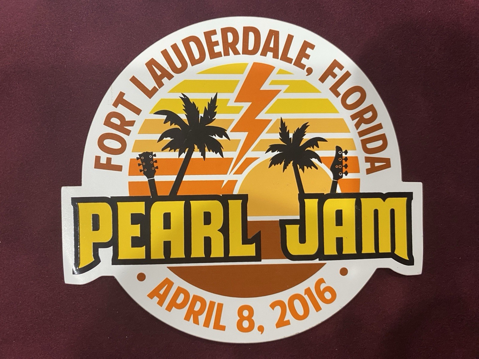 Pearl Jam Fort Lauderdale, FL April 8, 2016 TOUR STICKER – New / Unused.