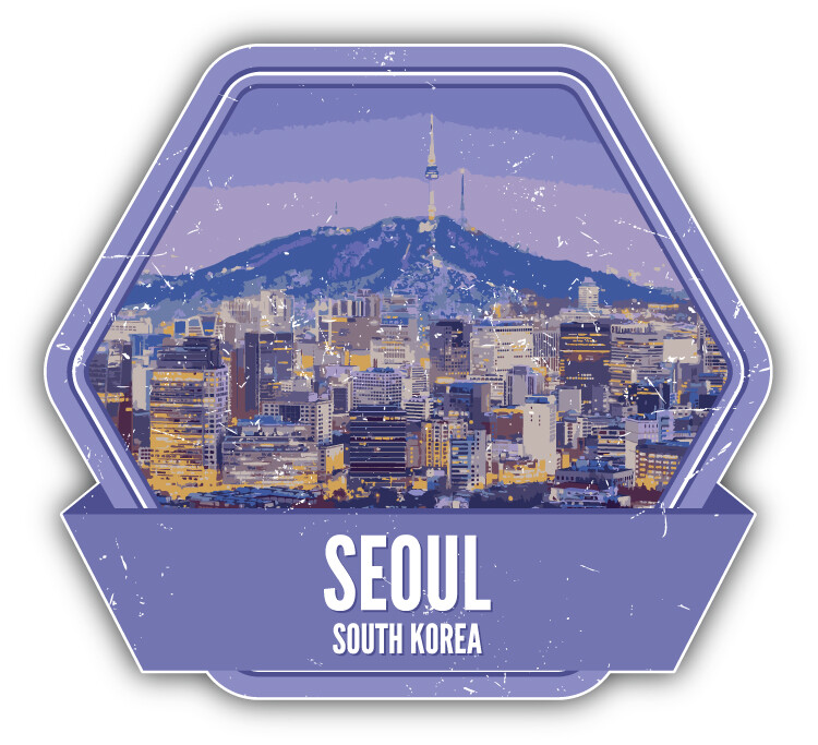 Seoul South Korea Grunge Vintage Travel Label Car Bumper Sticker Decal