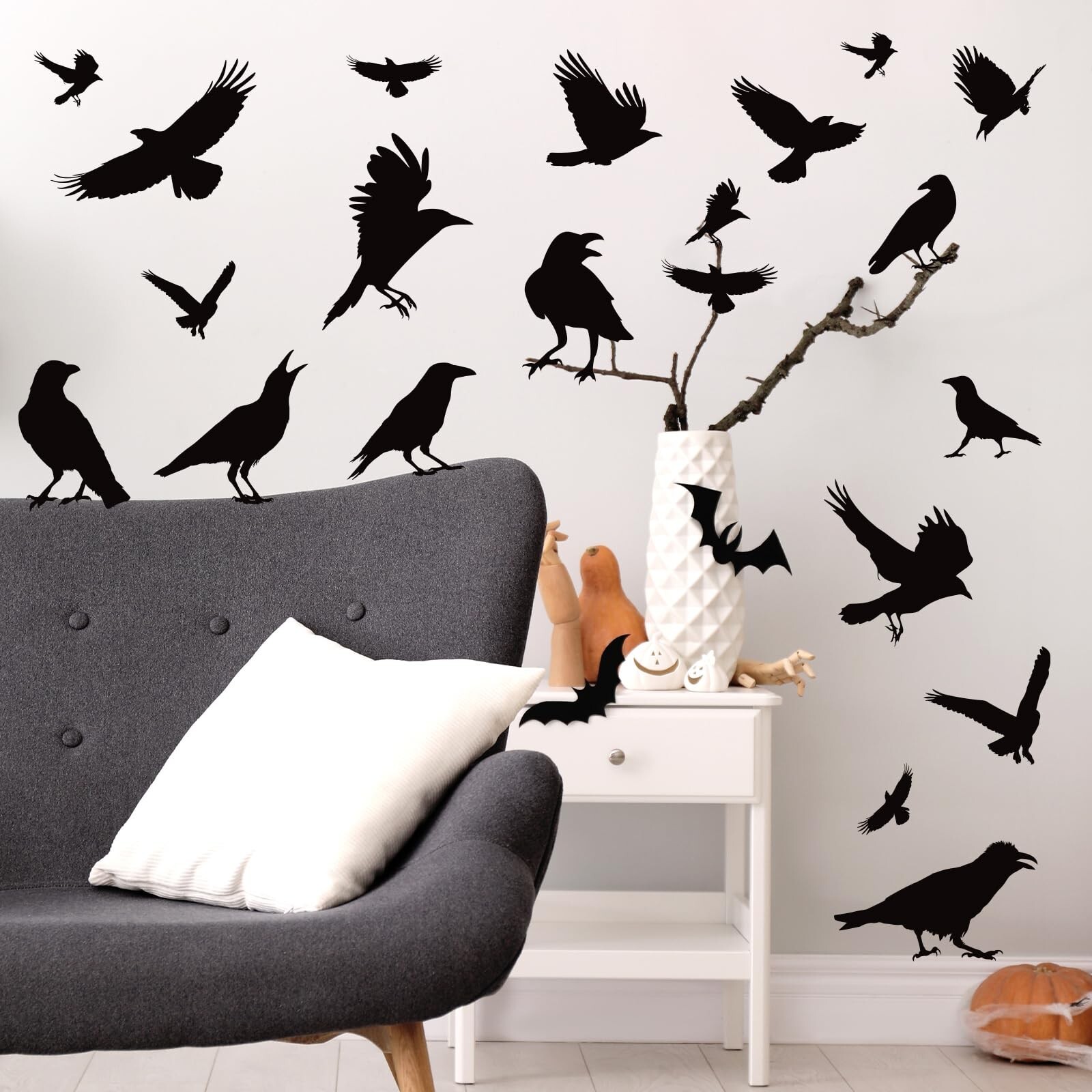 Halloween Wall Stickers Black Crow Wall Decals Removable Room Mural Stickers …