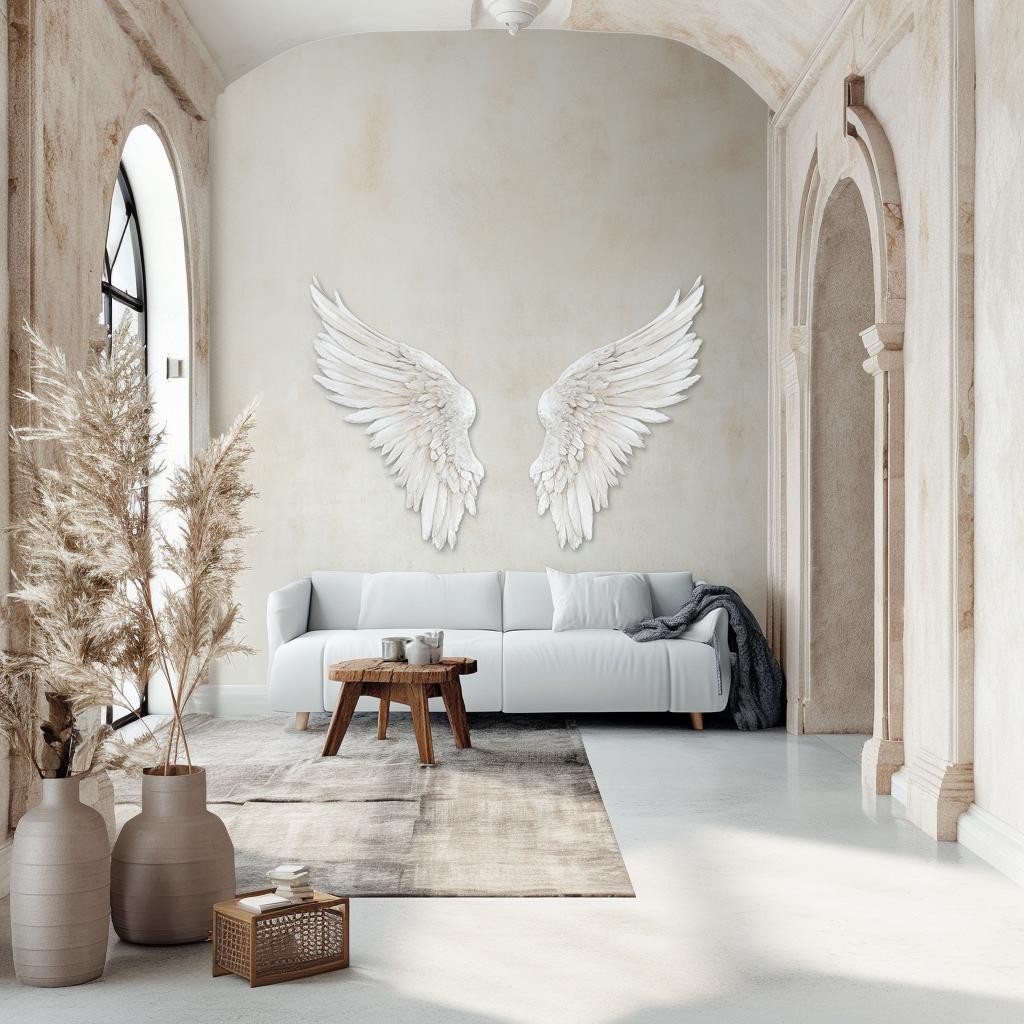 3D Angel Wings Wall Decal | Large Feathered Wings Wall Sticker Living Room