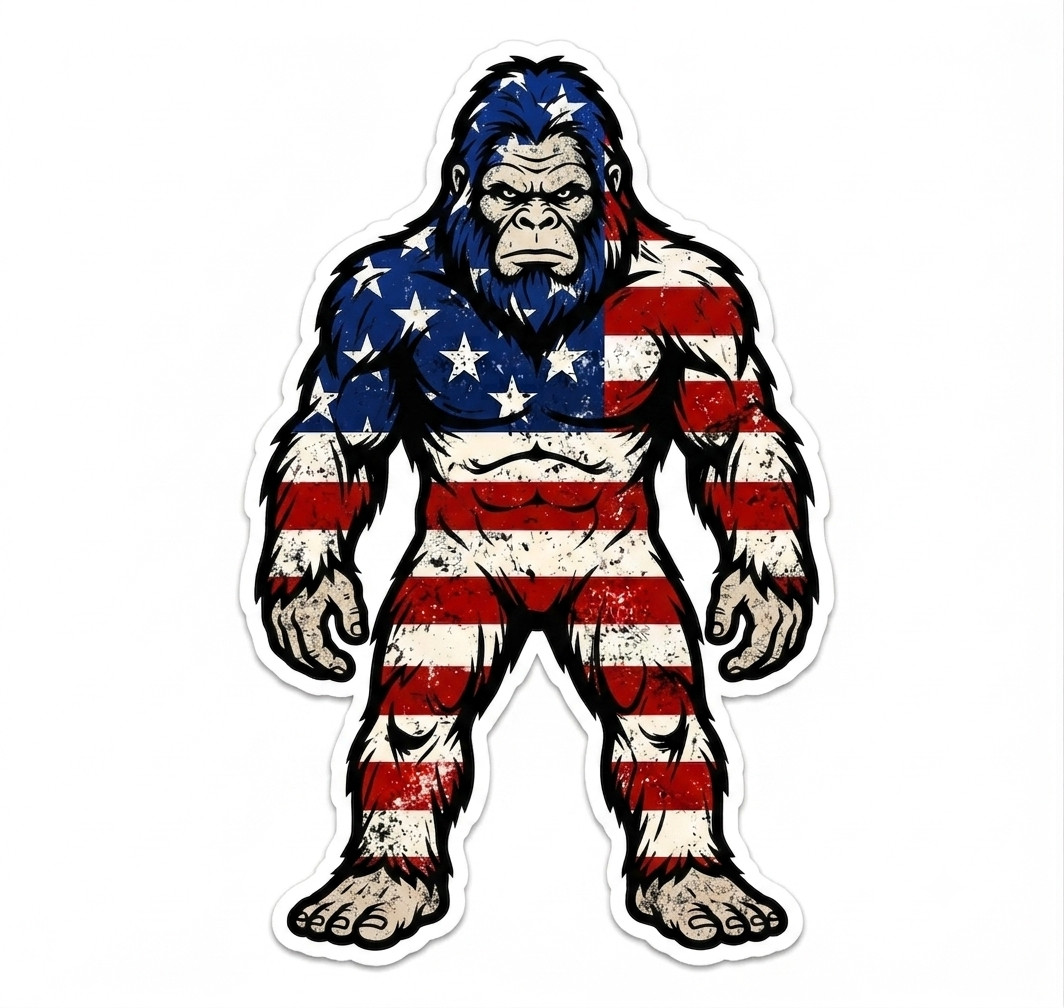 Bigfoot US Flag Waterproof Vinyl Decal Sticker Indoor Outdoor Sasquatch Yeti