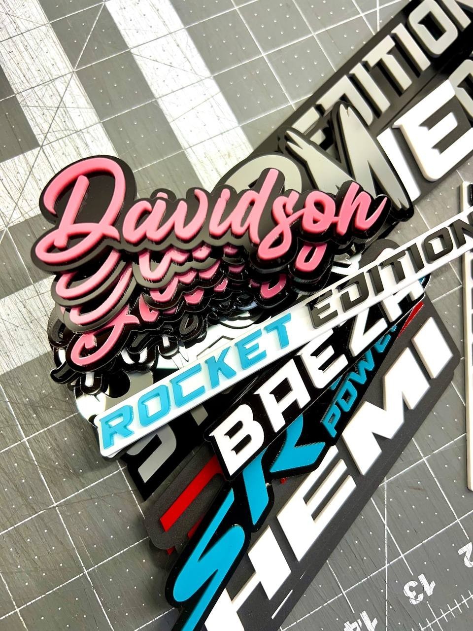 Custom LOGO company Emblem – Acrylic Car Badge w/ Your Text MULTICOLOR