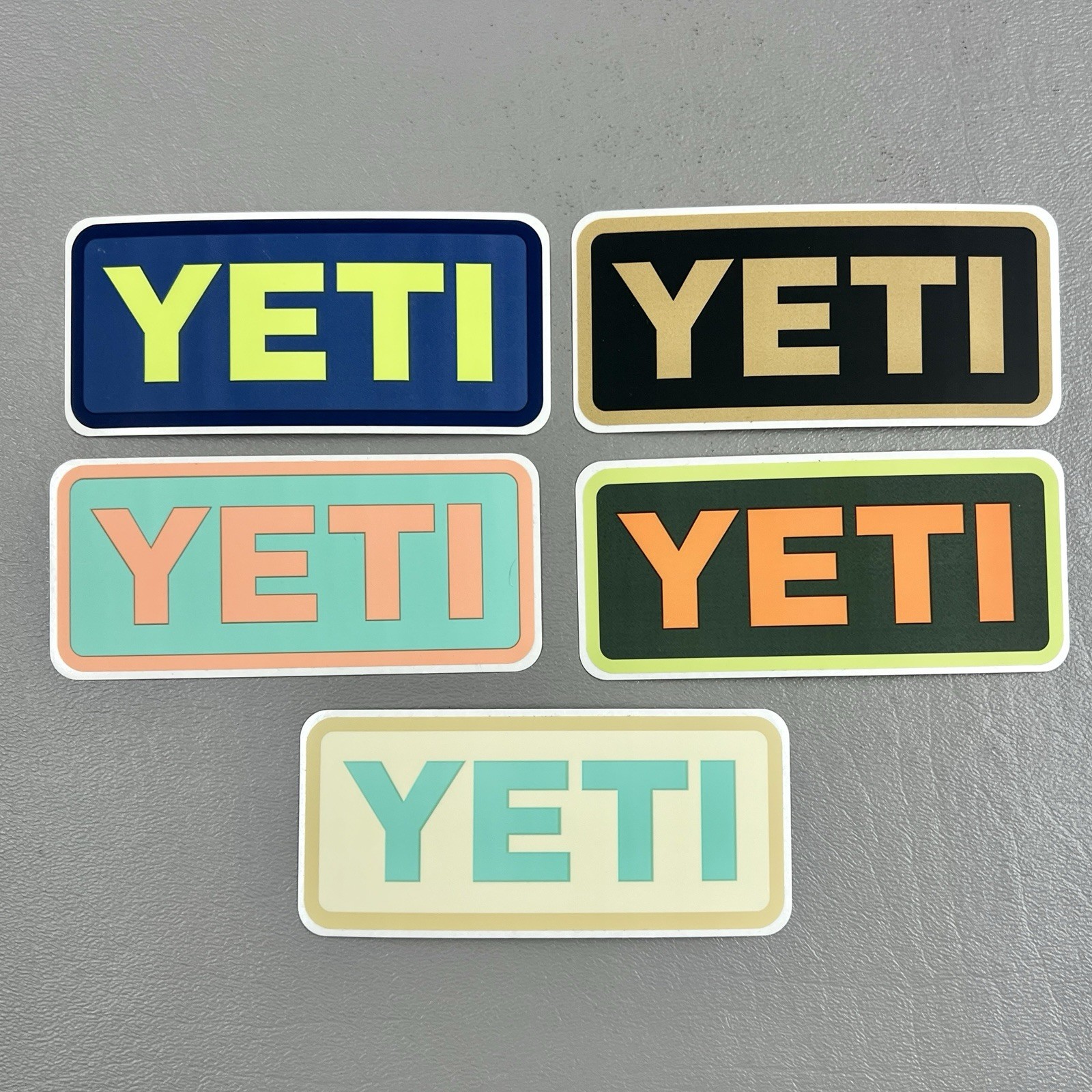 Lot Of 5 New Authentic 2×4" YETI Logo Sticker Decals Assorted Colors