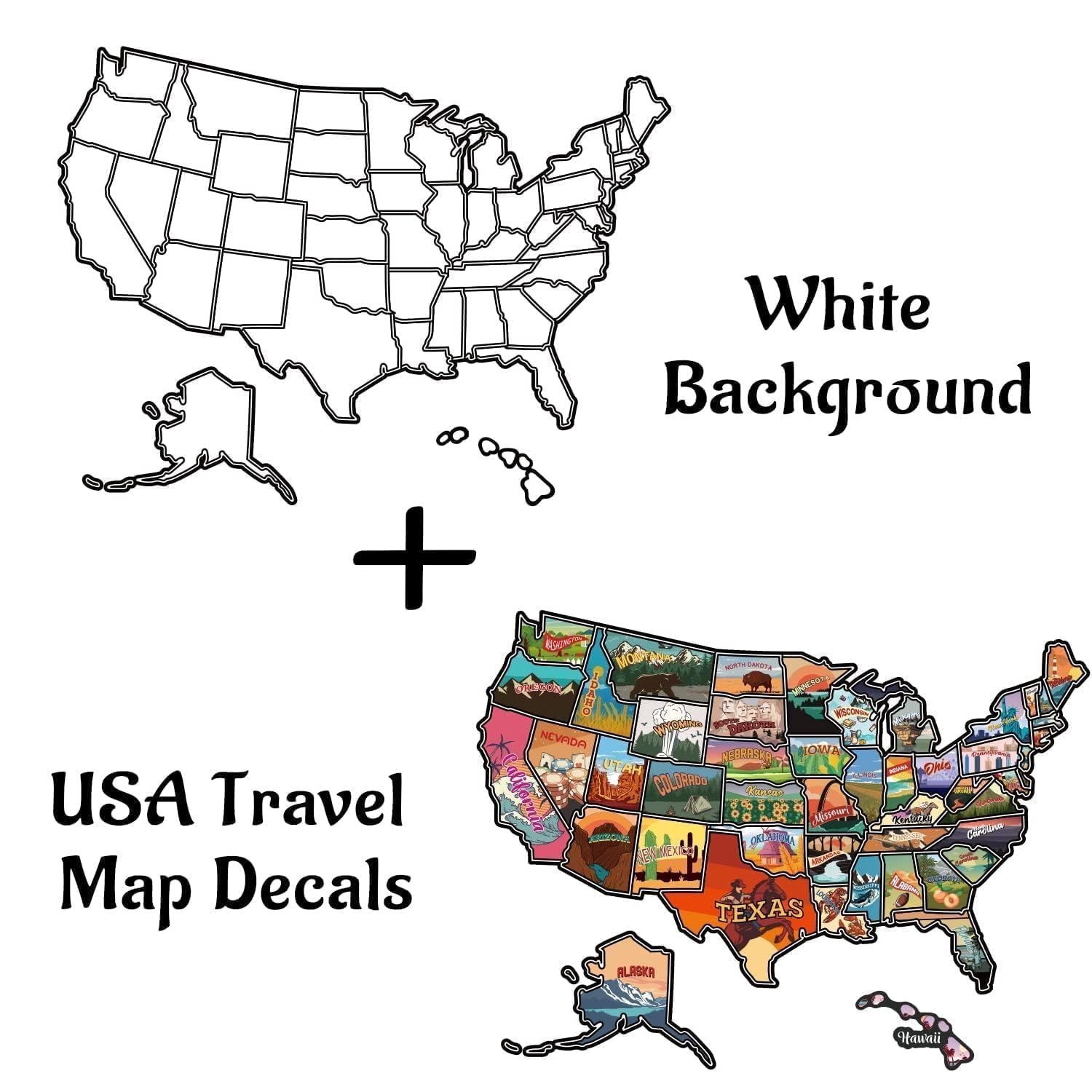 RV State Travel USA Map Sticker, United States Vinyl RV Travel Camper Trailer