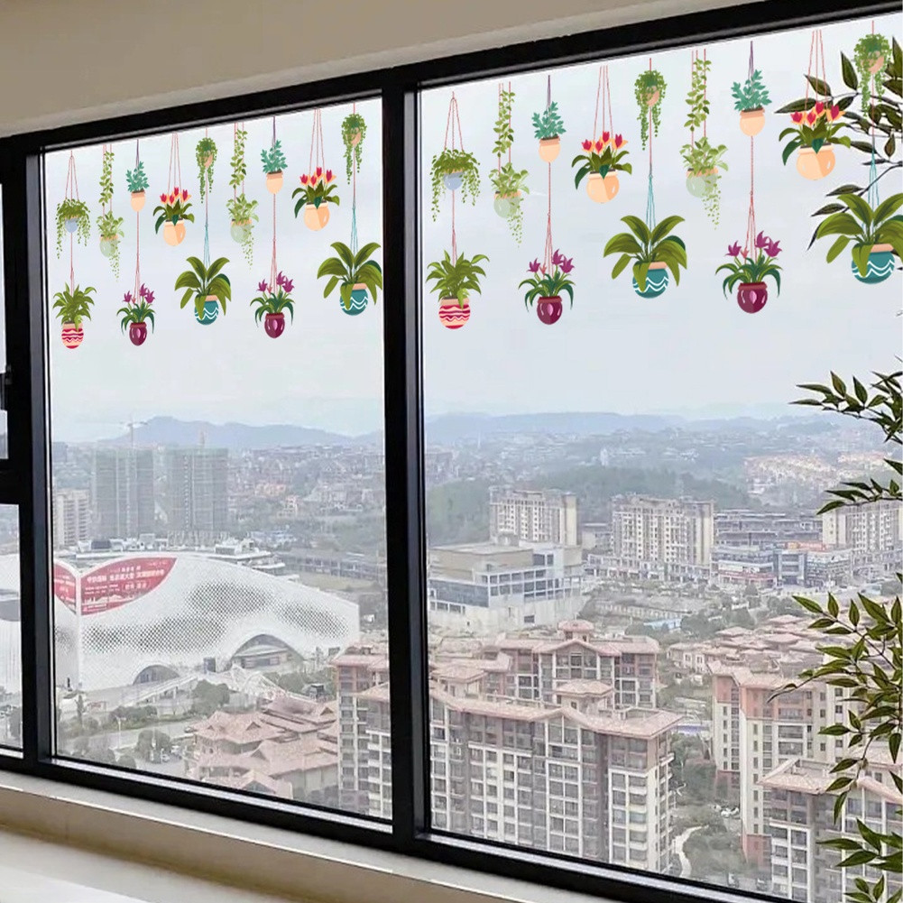 Window Cling Sticker Hanging Basket Design PVC Static White 11.81×23.62in