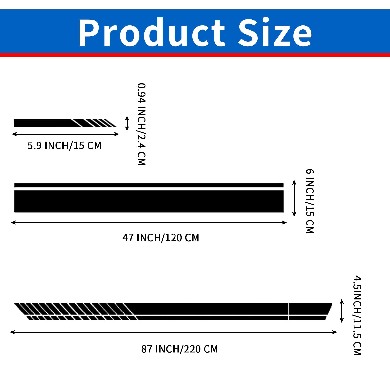 Racing Side Stripe Stickers for Car,Vinyl Car Hood Decal,Car Side Graphics (B…