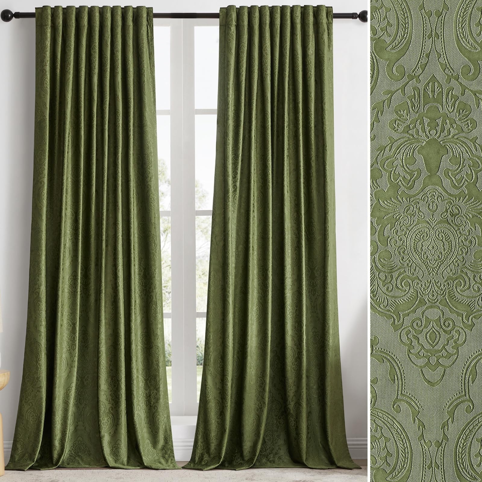 GIGIZAZA Green Velvet Curtains 84 Inch for Living Room,2 Panels Luxury Vintag…