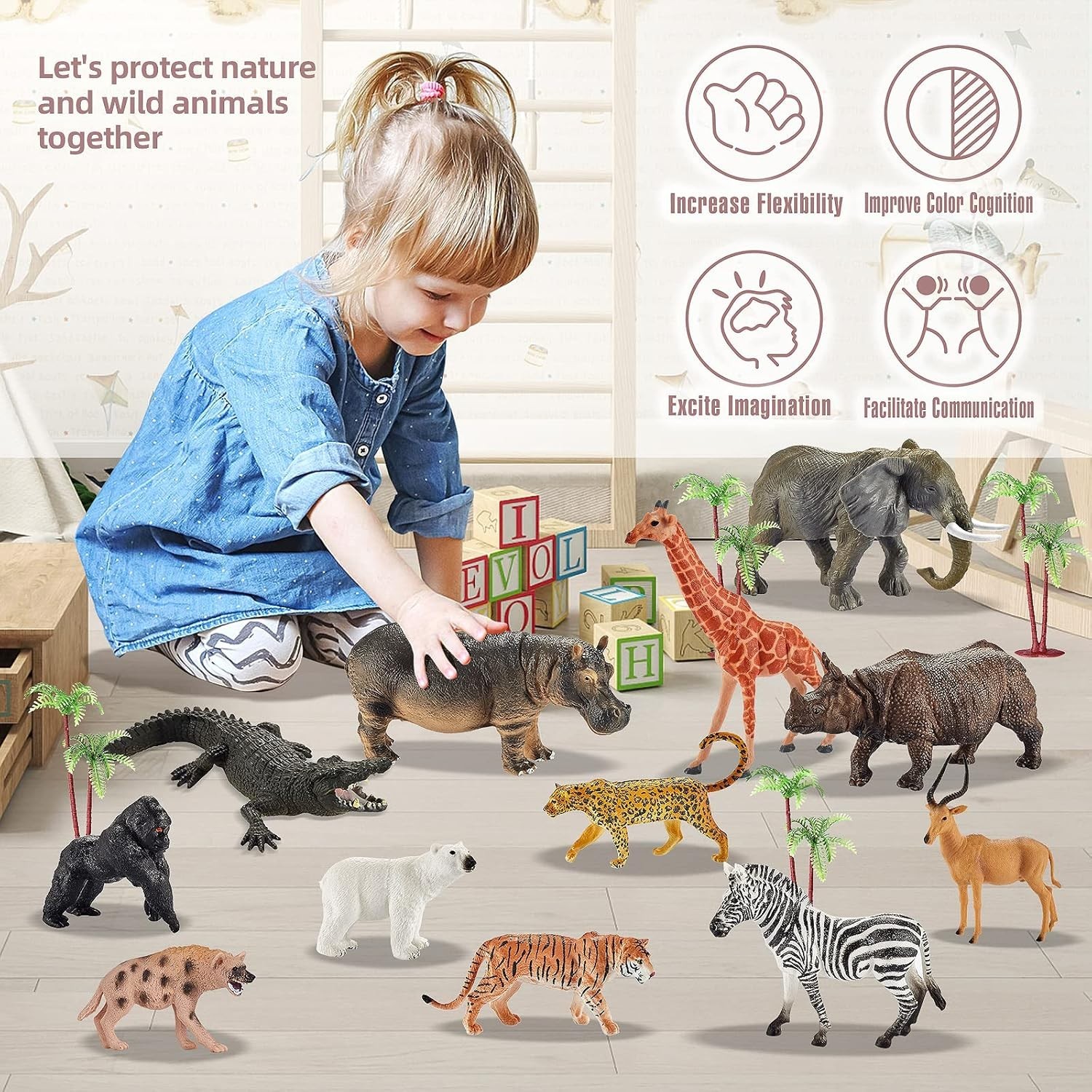 31 Pcs Safari Animals Figures Including 24 Realistic Jungle Playset Toys Zoo Ani