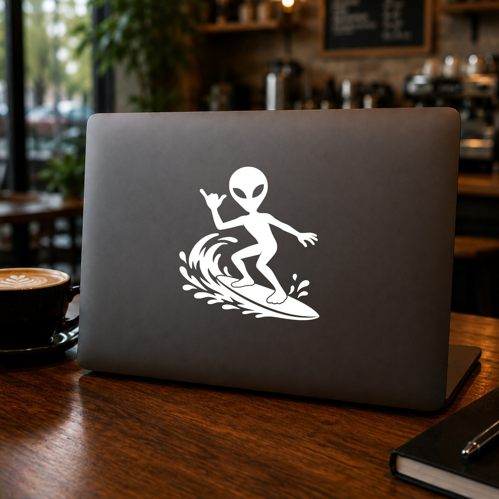 Alien Head Surfer Decal | UFO Area 51 Sticker | Car Truck Window Vinyl | Fun