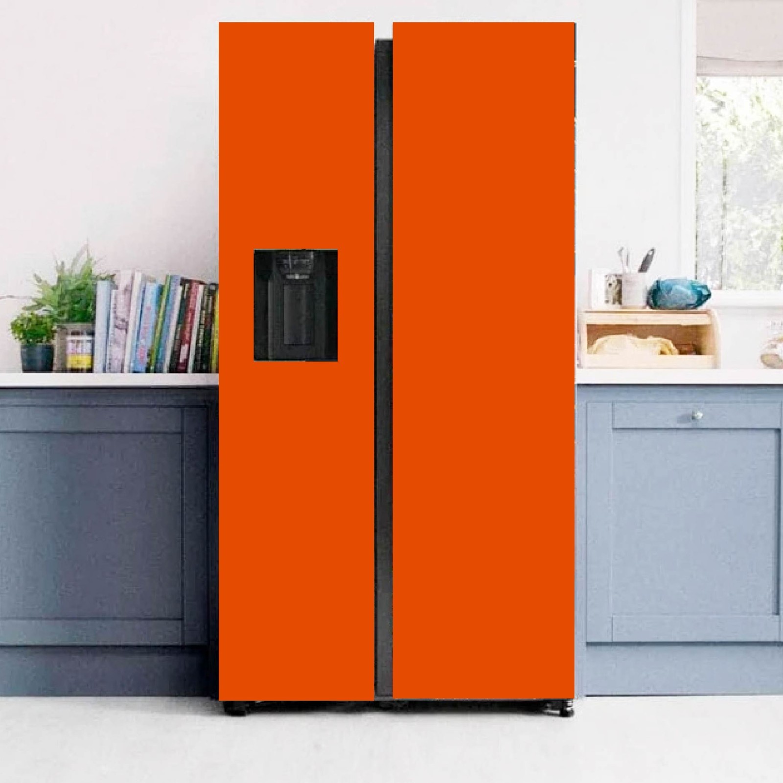 Orange Color Refrigerator Vinyl Wrap Solid Color Kitchen Decor