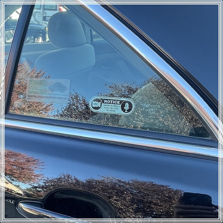 Camera in Car Recording Video 6-Pack INSIDE MOUNT Decals White Black 3.0" x 1.0"
