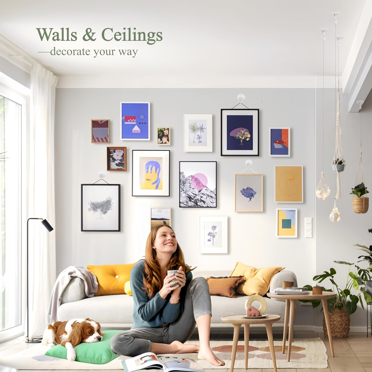 Adhesive Wall & Ceiling Decor Hooks: 4-Pack 3 lbs Heavy Duty No-Drill 360° Swive