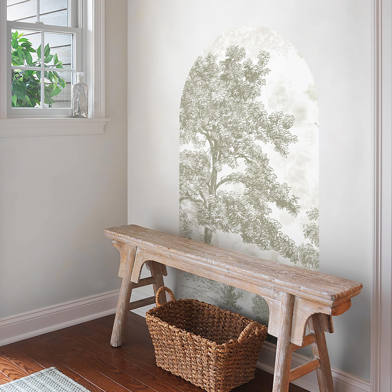 Large Arch Wall Decal Vintage Forest Wall Decal 63"x 34.6" Peel and Stick Bei…