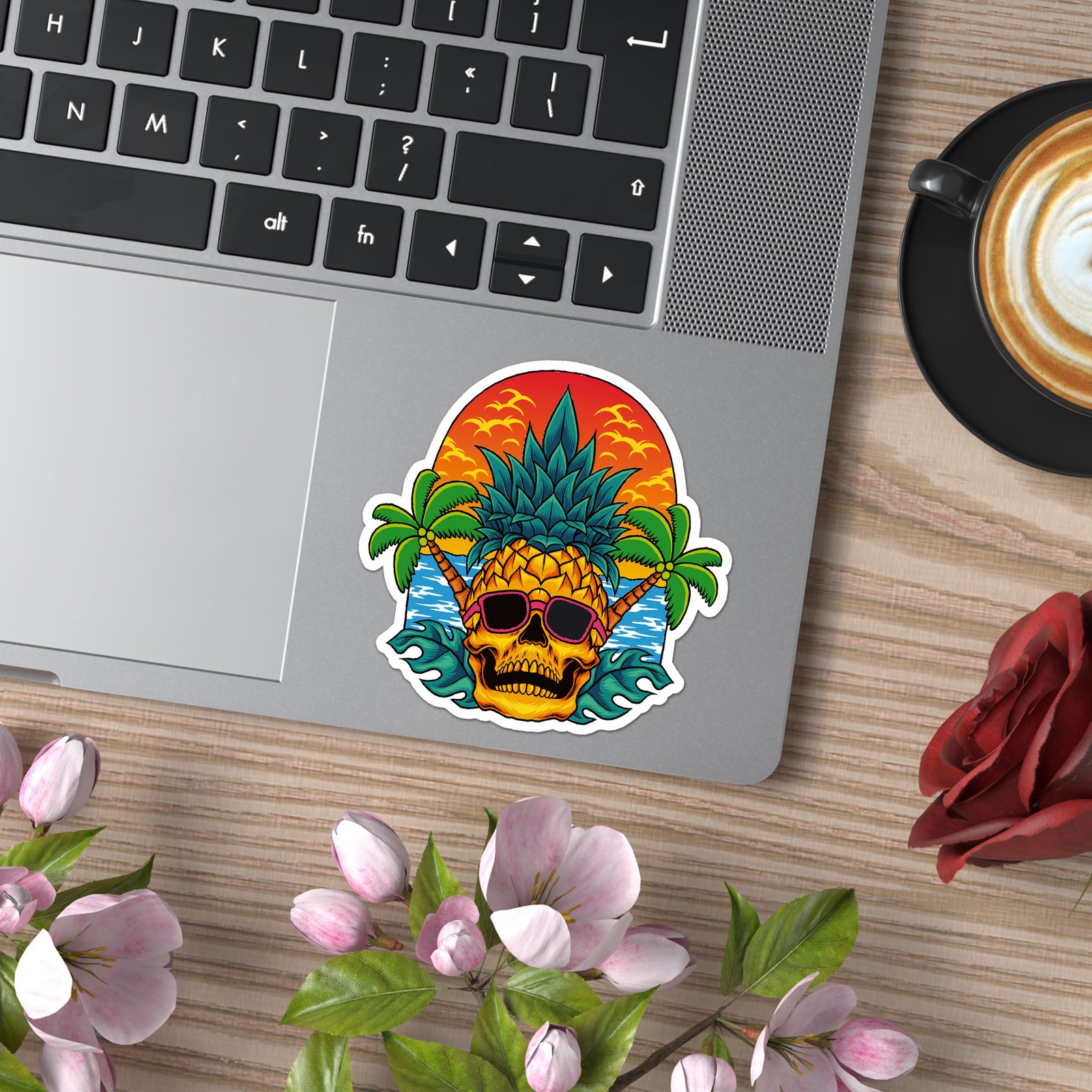 Pineapple Skull Palm Tree – Vinyl Decal Sticker – Car Window Laptop – ebn7867