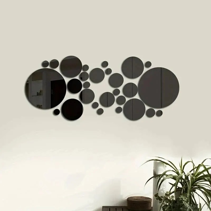 26 PCs 3D Acrylic Mirror Wall Sticker Round DIY Home Decor