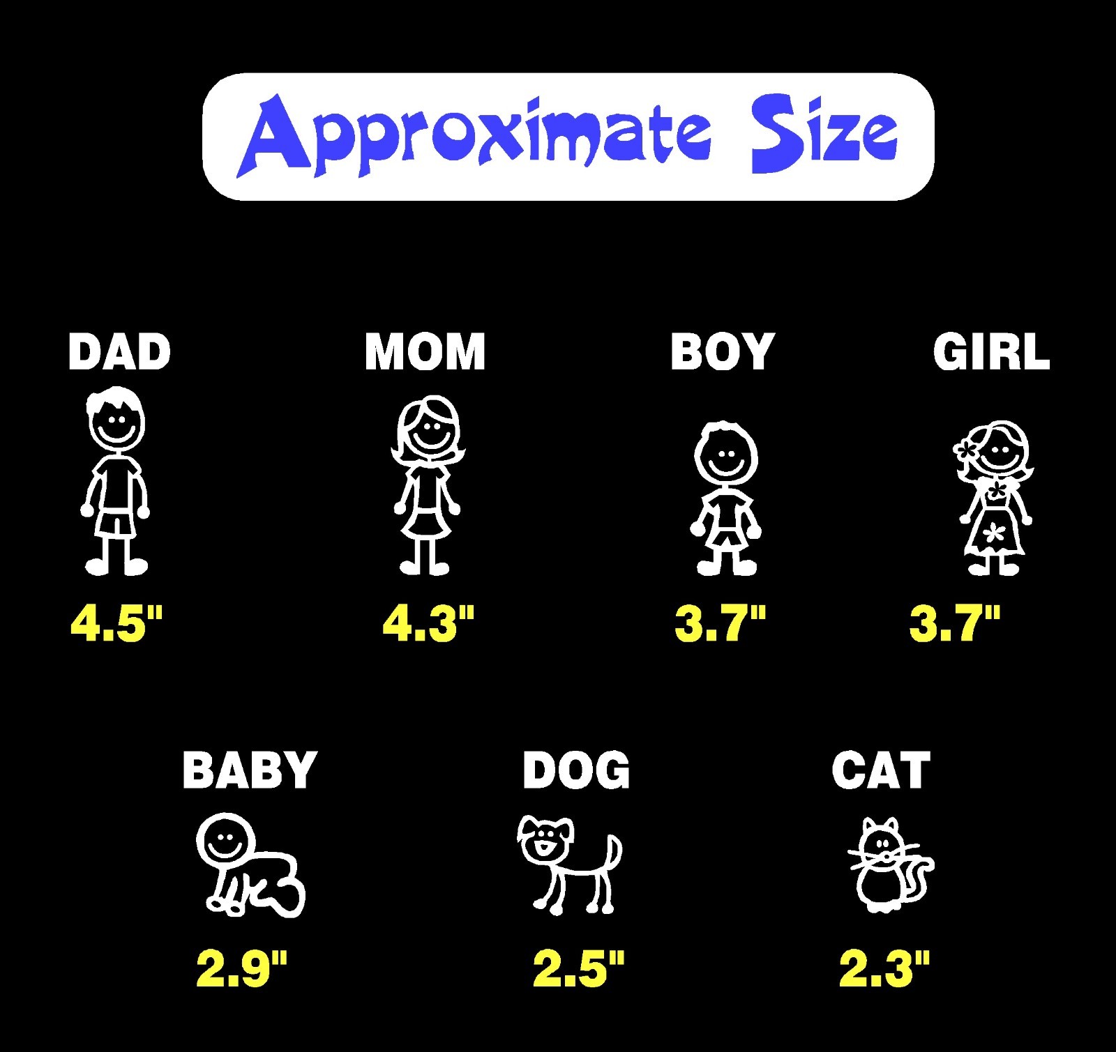 Stick Figure Family Vinyl Decal Sticker Custom Personal Car Window Dad Mom Pet