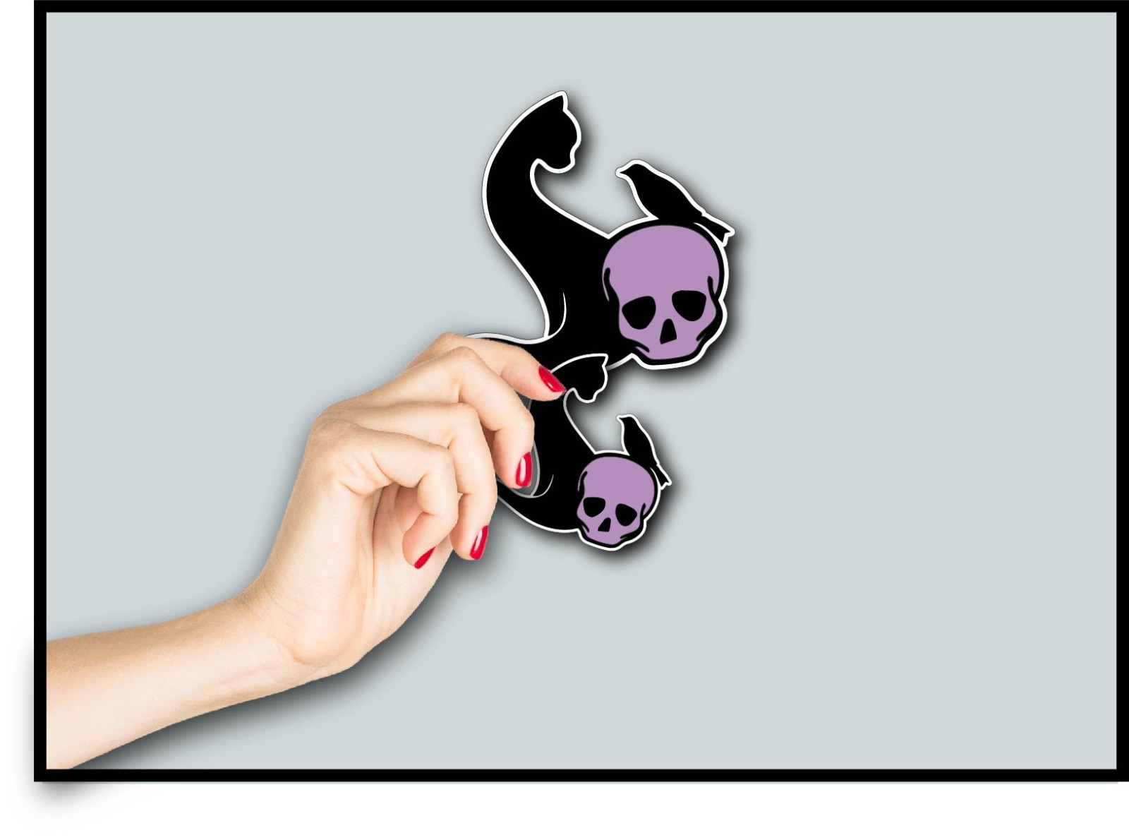 Cat Raven and Skull Decal Sticker Crow Halloween Decor Goth Dark Kitty Human