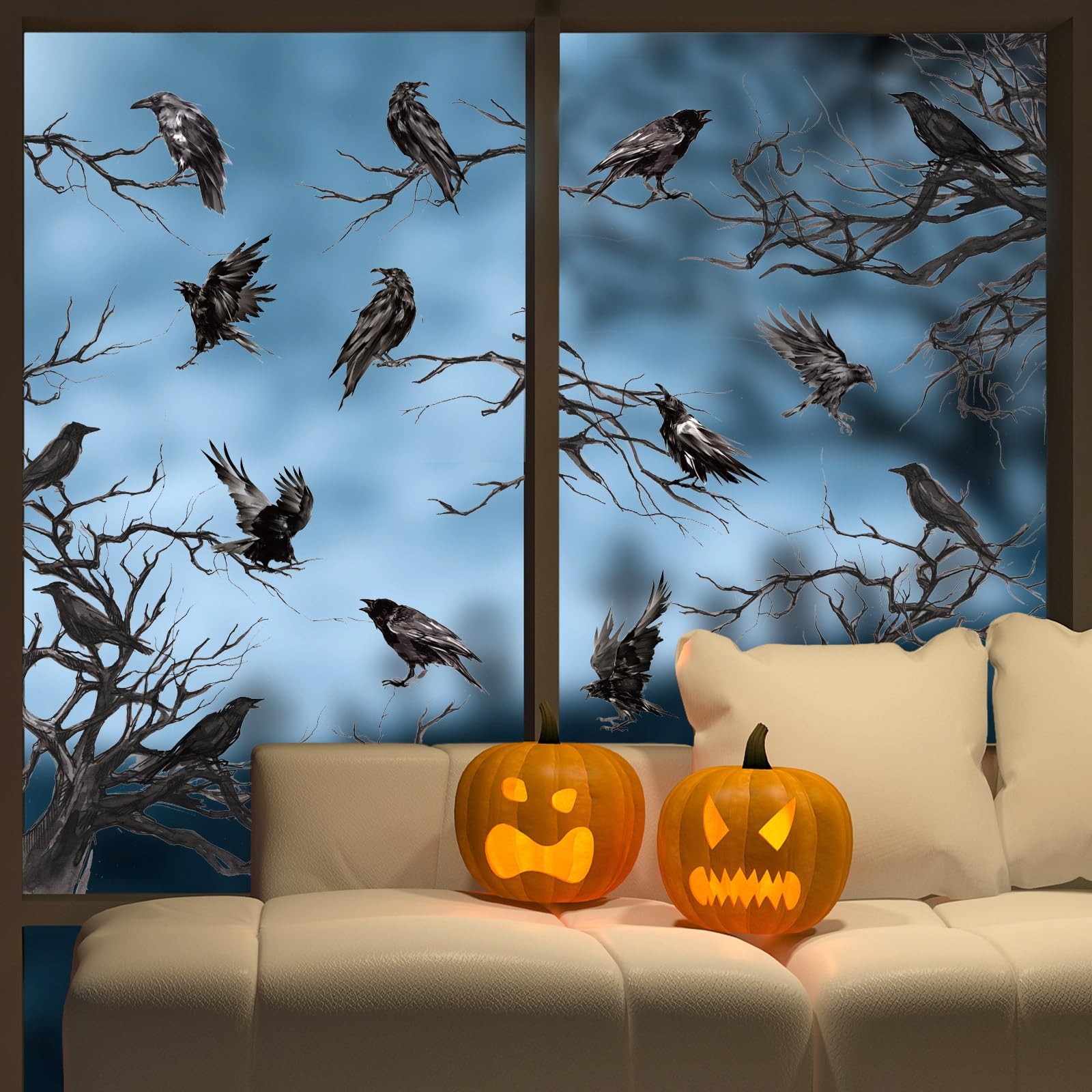 JarThenaAMCS Halloween Crow Window Cling Stickers 11.8 x 14.5 inch, Black