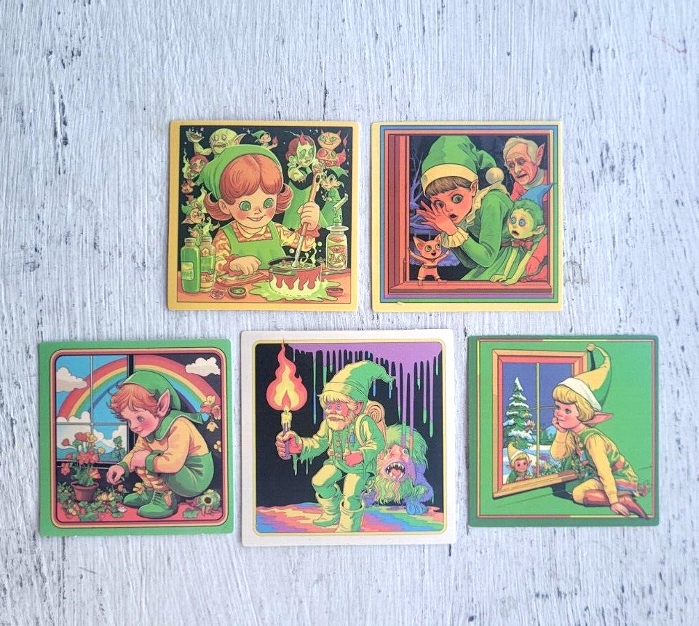 Haunted Active Spirit Creepy Witch Holiday Elf Sticker Lot Of 5 Pcs Pc