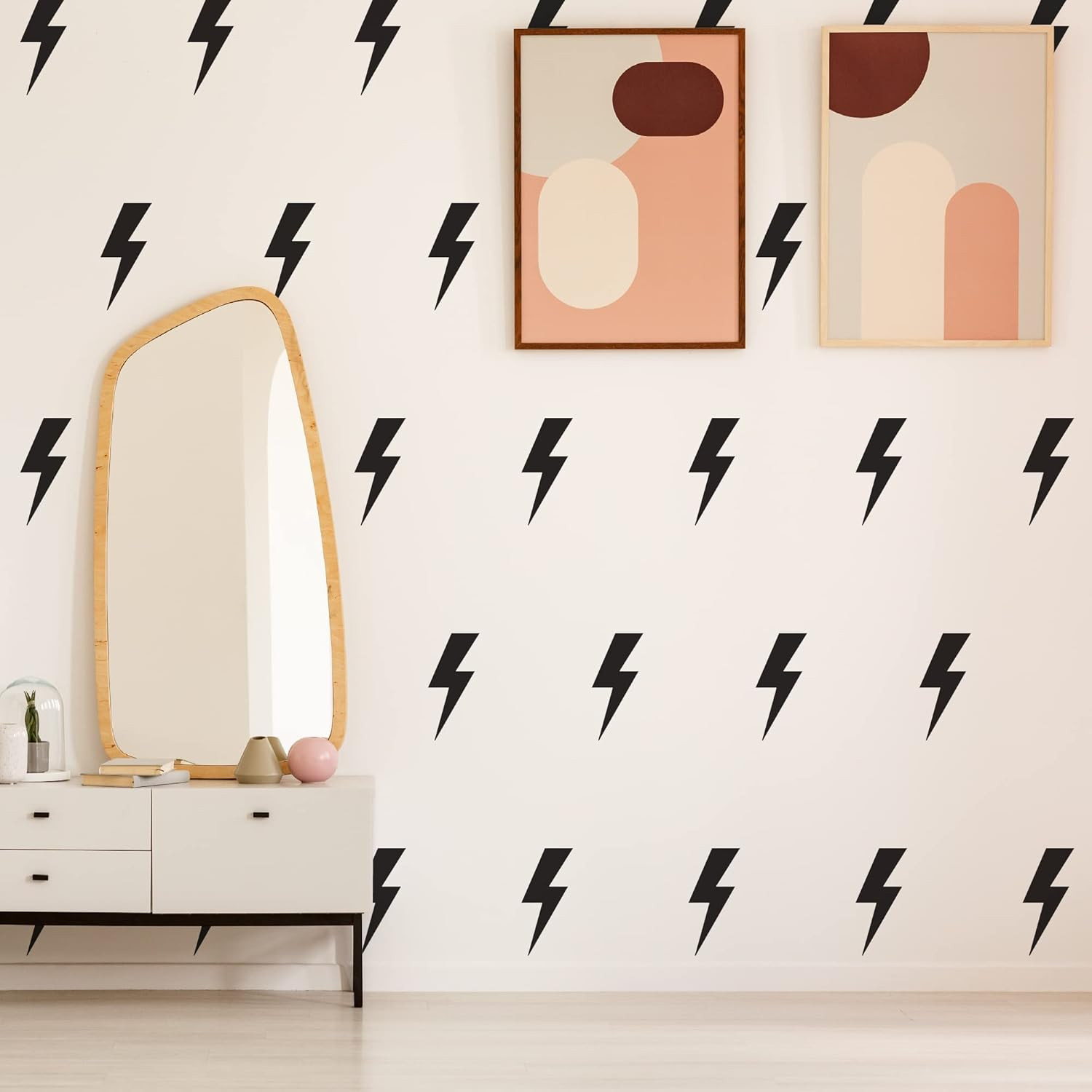 Large Black Vinyl Lighting Bolt Wall Decals, Peel and Stick Modern Thunder Stick